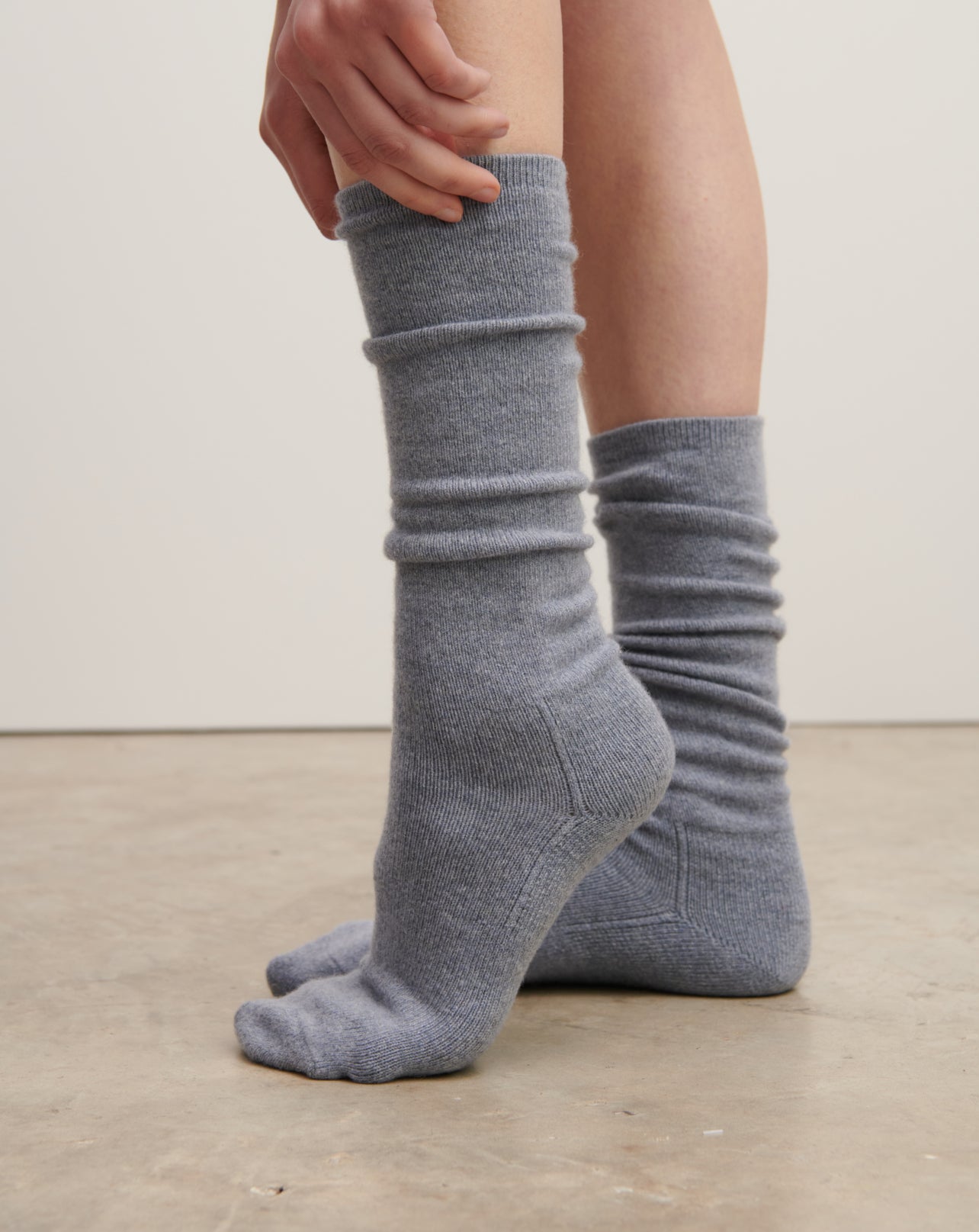 Chaussettes hautes-BLEU MONTAGNE-90% cachemire 10% elasthanne