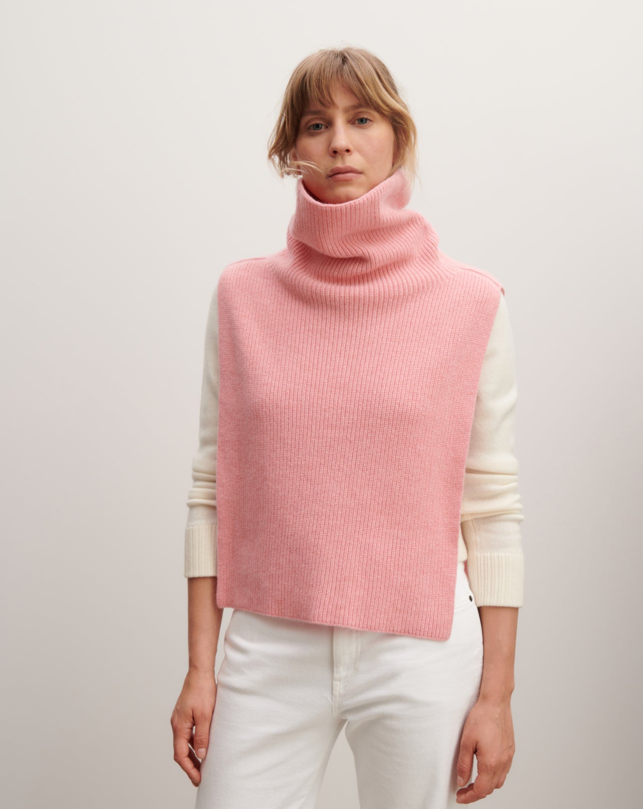 Plastron col roulé-ROSE RETRO-100% cachemire