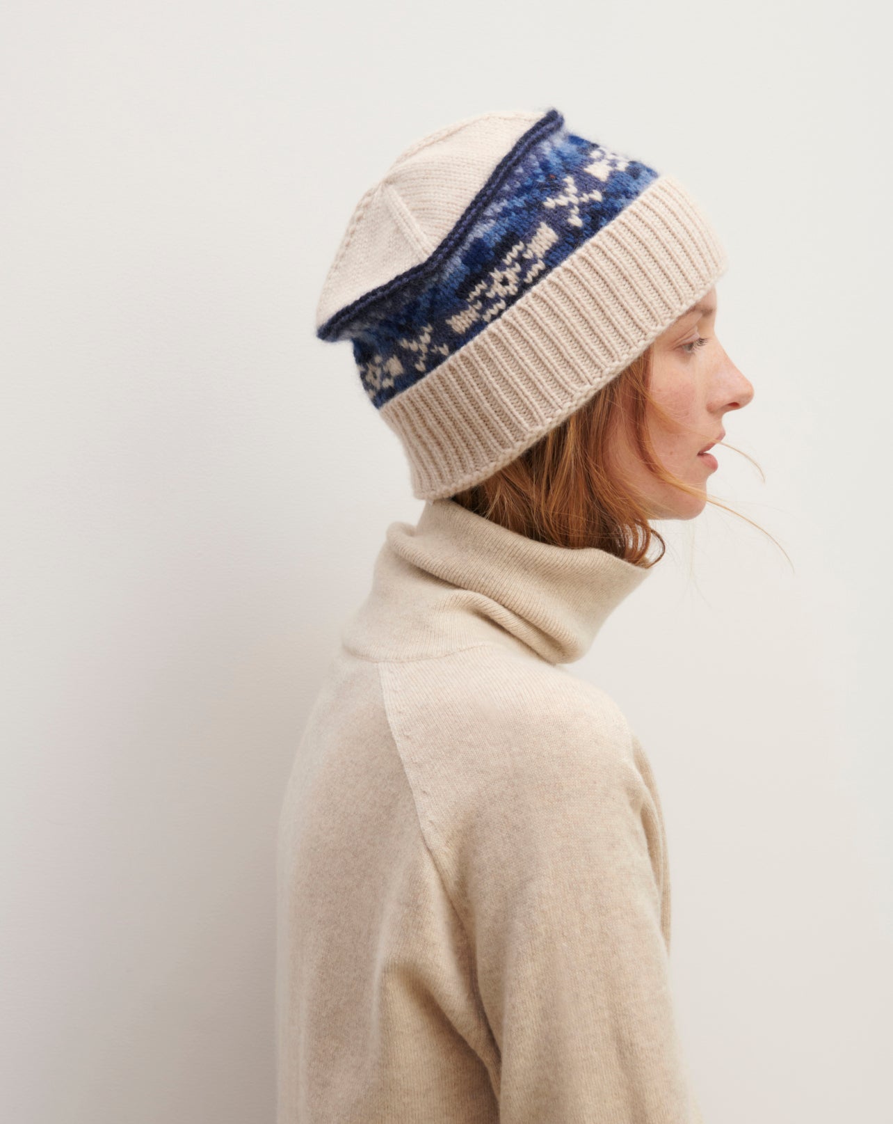 Bonnet fairisle-NATUREL-100% cachemire