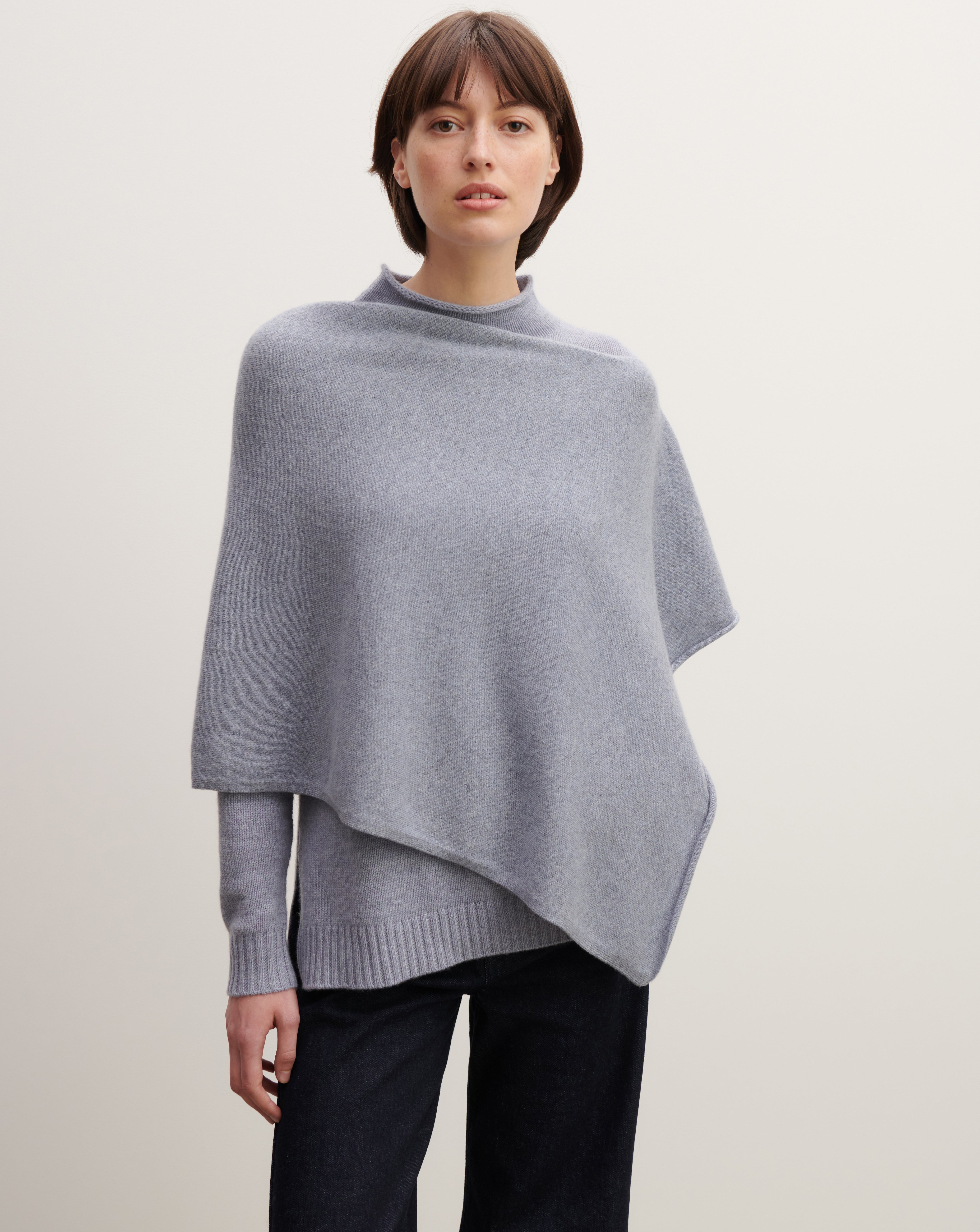 Poncho court-BLEU MONTAGNE-100% cachemire