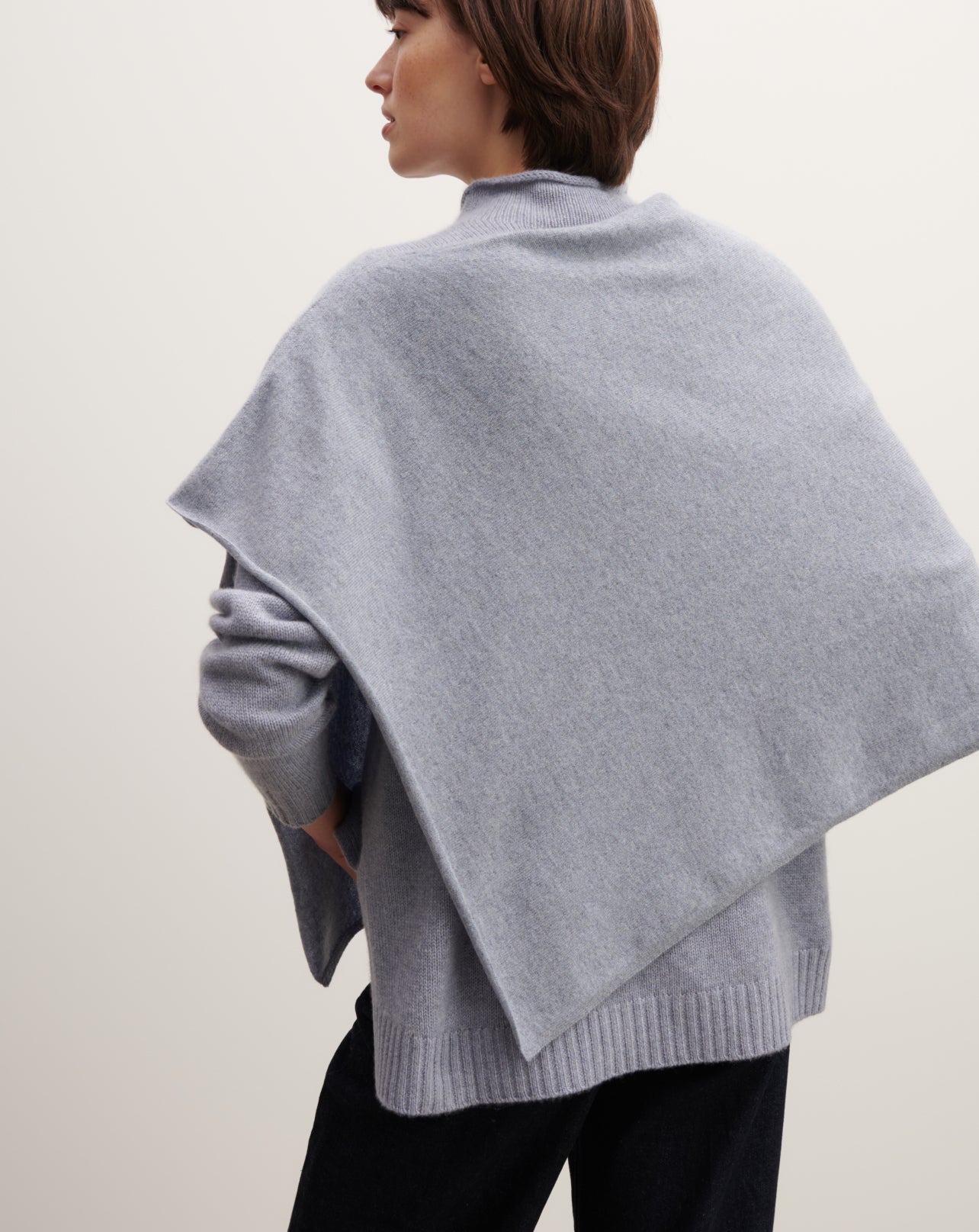 Poncho court-BLEU MONTAGNE-100% cachemire