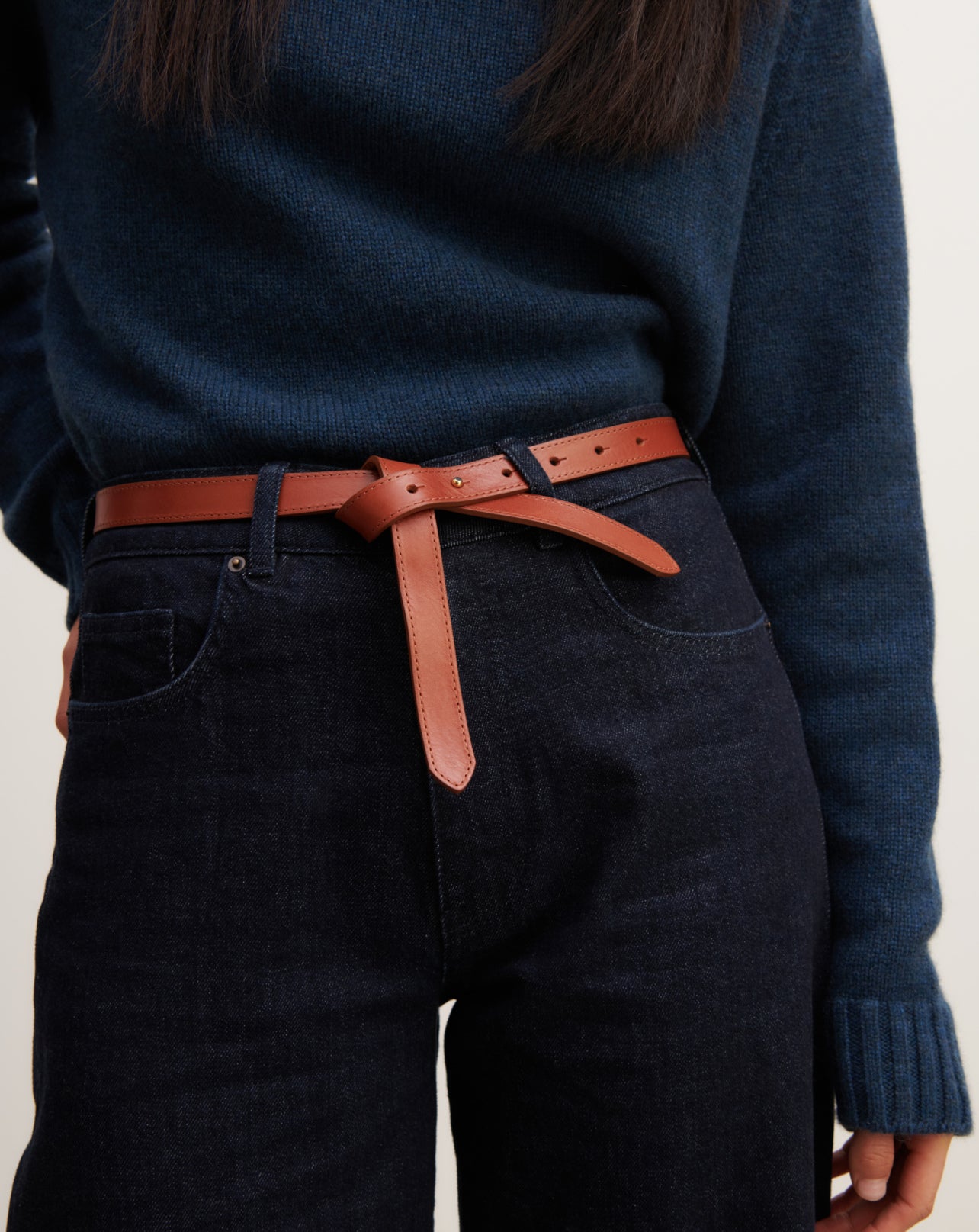 Ceinture à nouer-HAVANE-100% CUIR