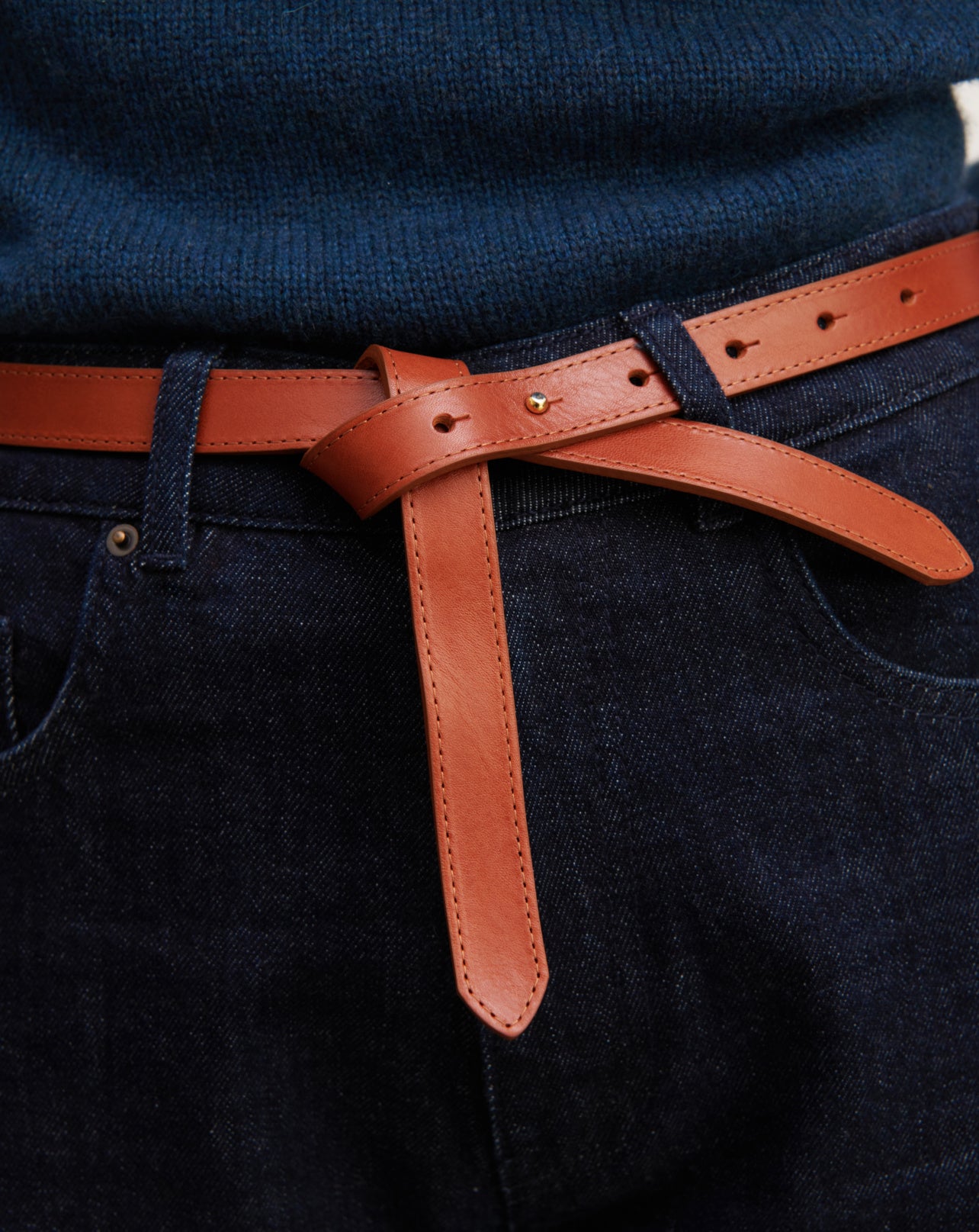 Ceinture à nouer-HAVANE-100% cuir