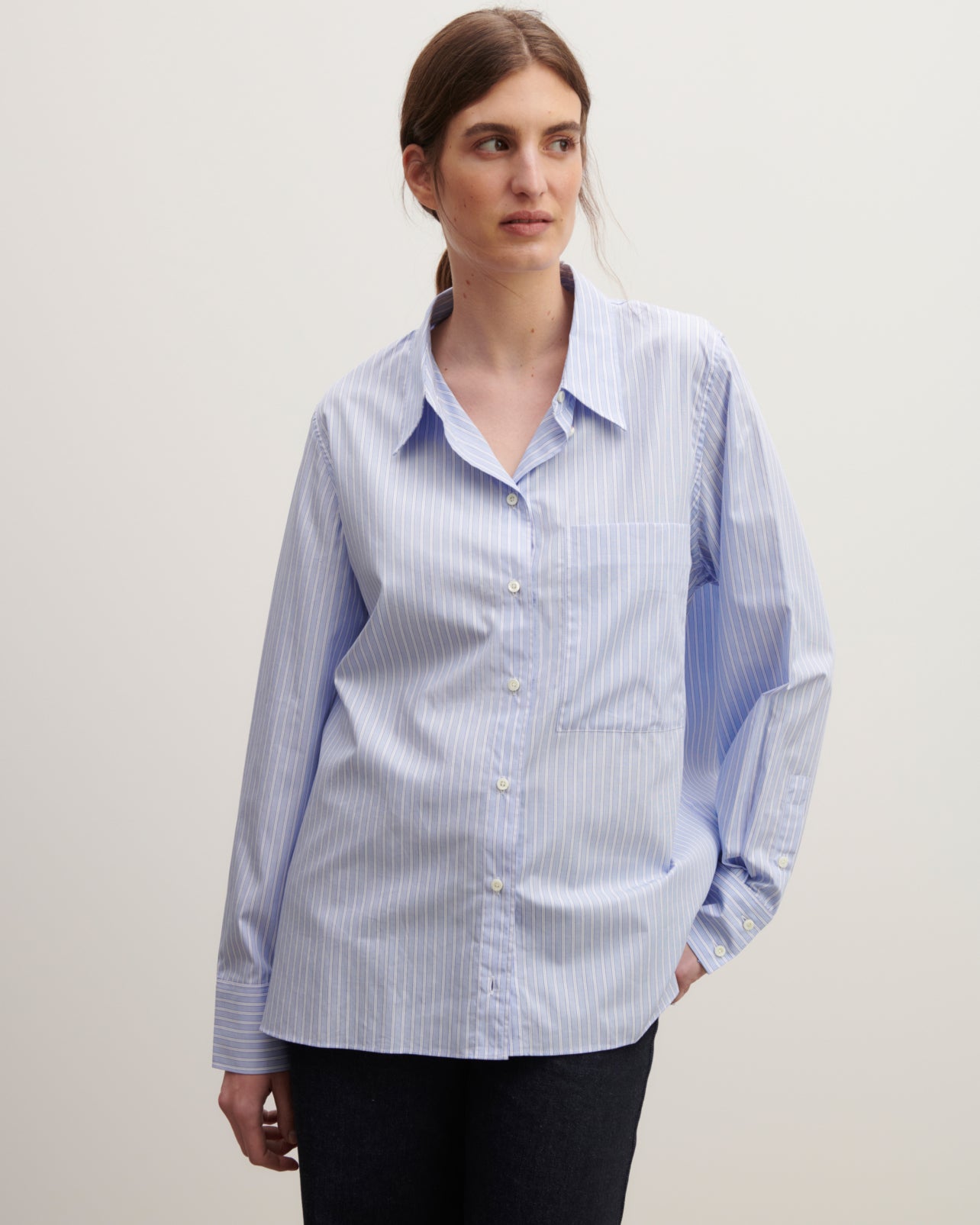 Chemise ample à rayures-BLANC/BLEU-100% coton