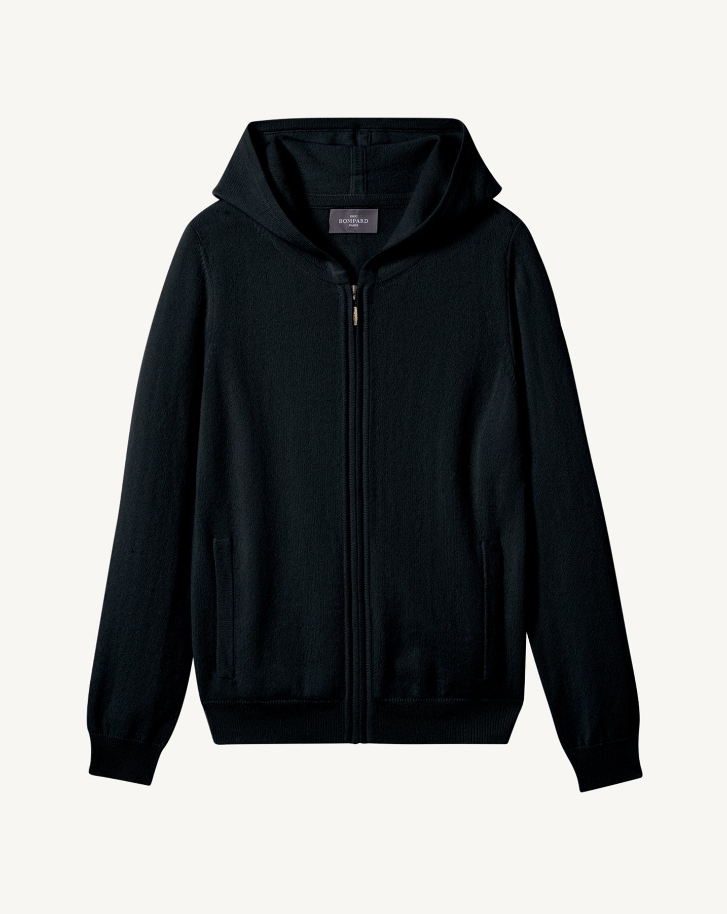 Hoodie zippé-NOIR-100% CACHEMIRE