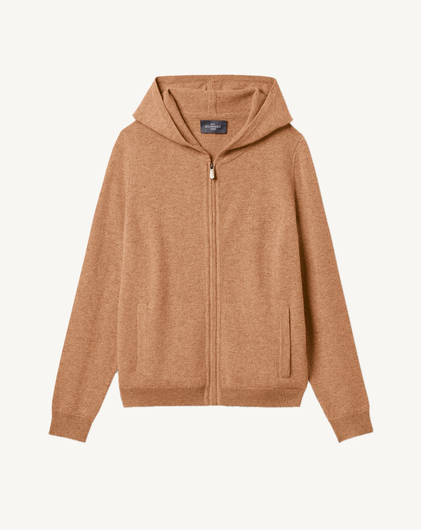 Hoodie zippé-CARAMEL-100% CACHEMIRE