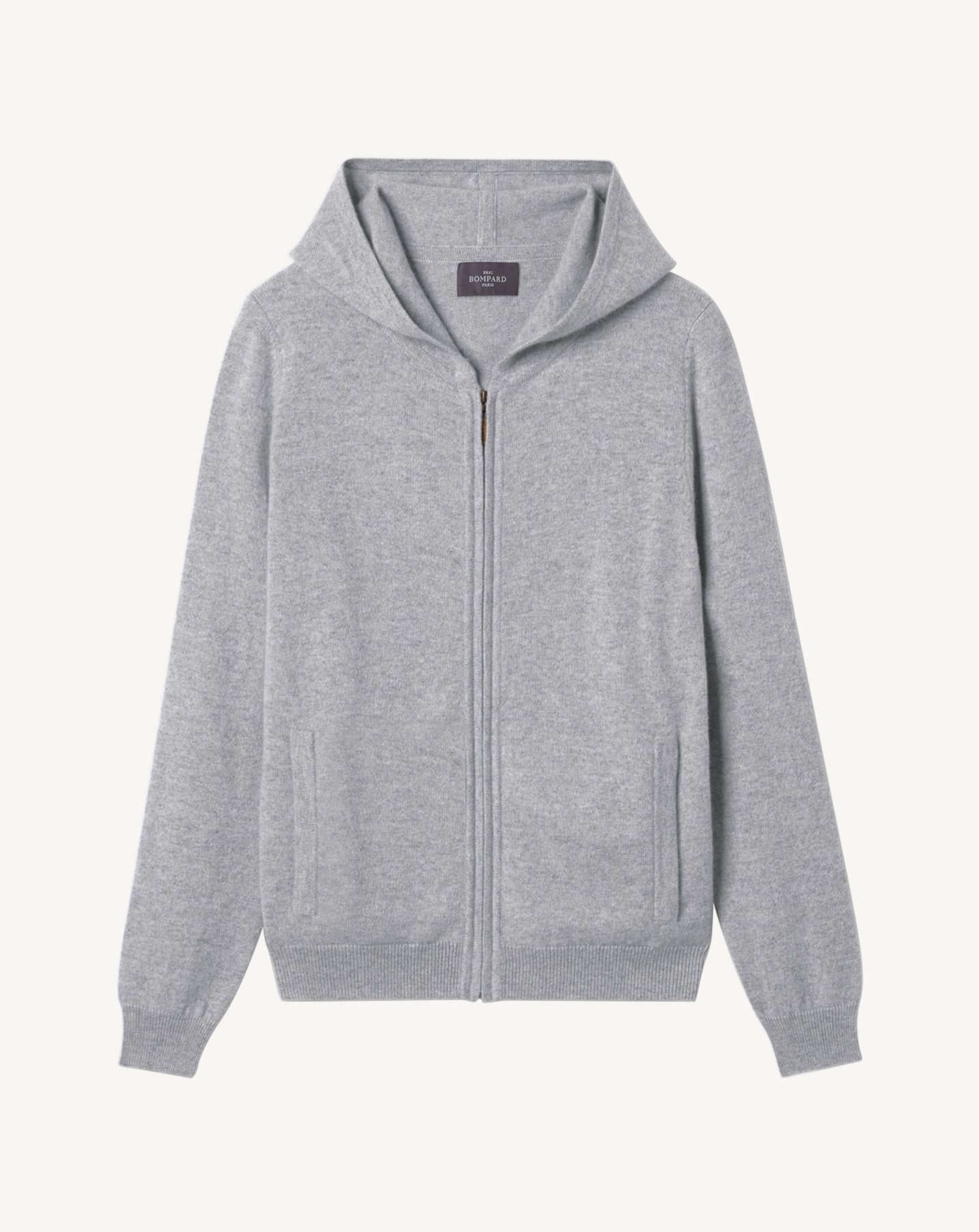 Hoodie zippé-GRIS ARGENTE-100% CACHEMIRE