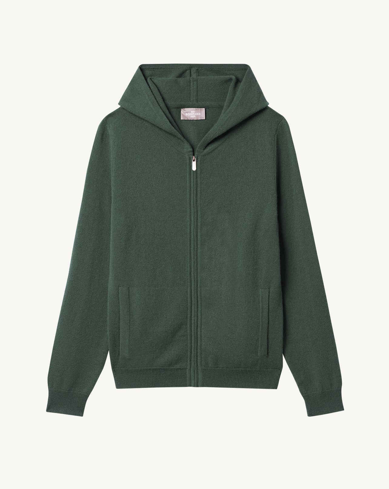 Pull à capuche zippé-VERT RIVAGE-100% cachemire