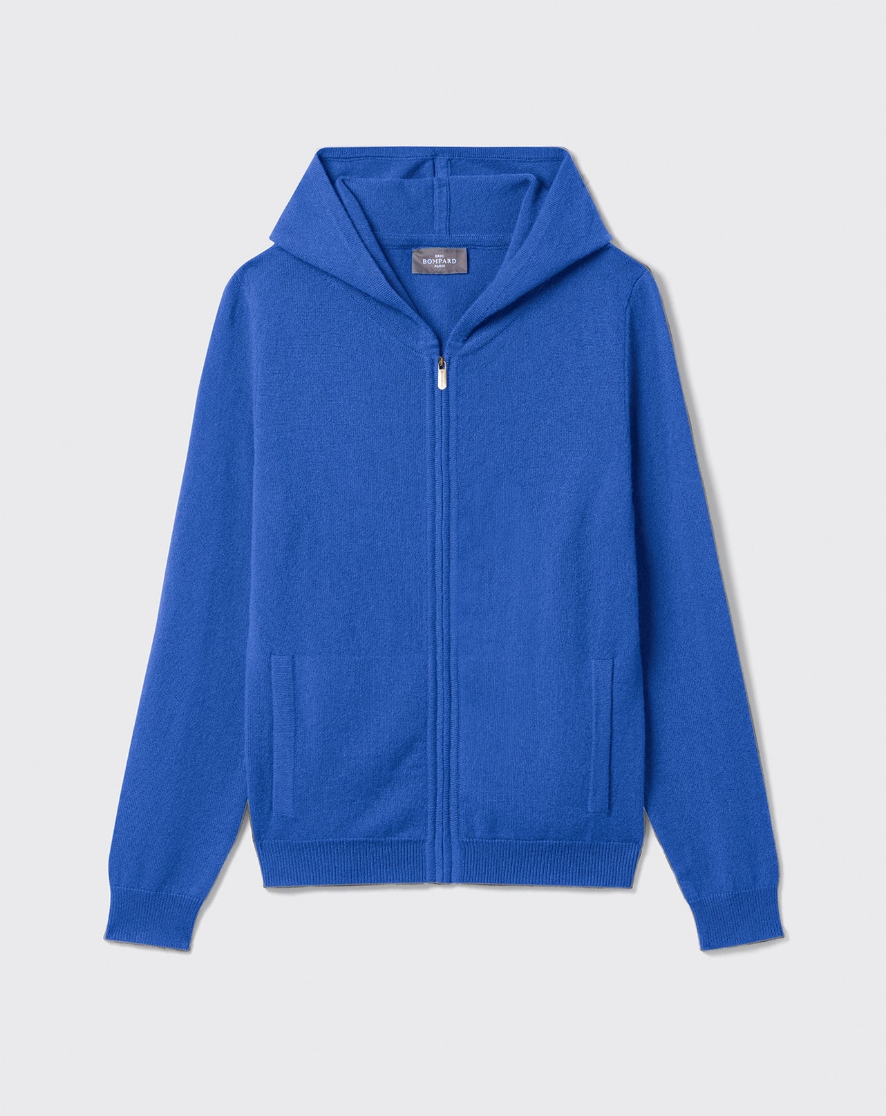 Hoodie zippé-BLEU PIGMENT-100% CACHEMIRE