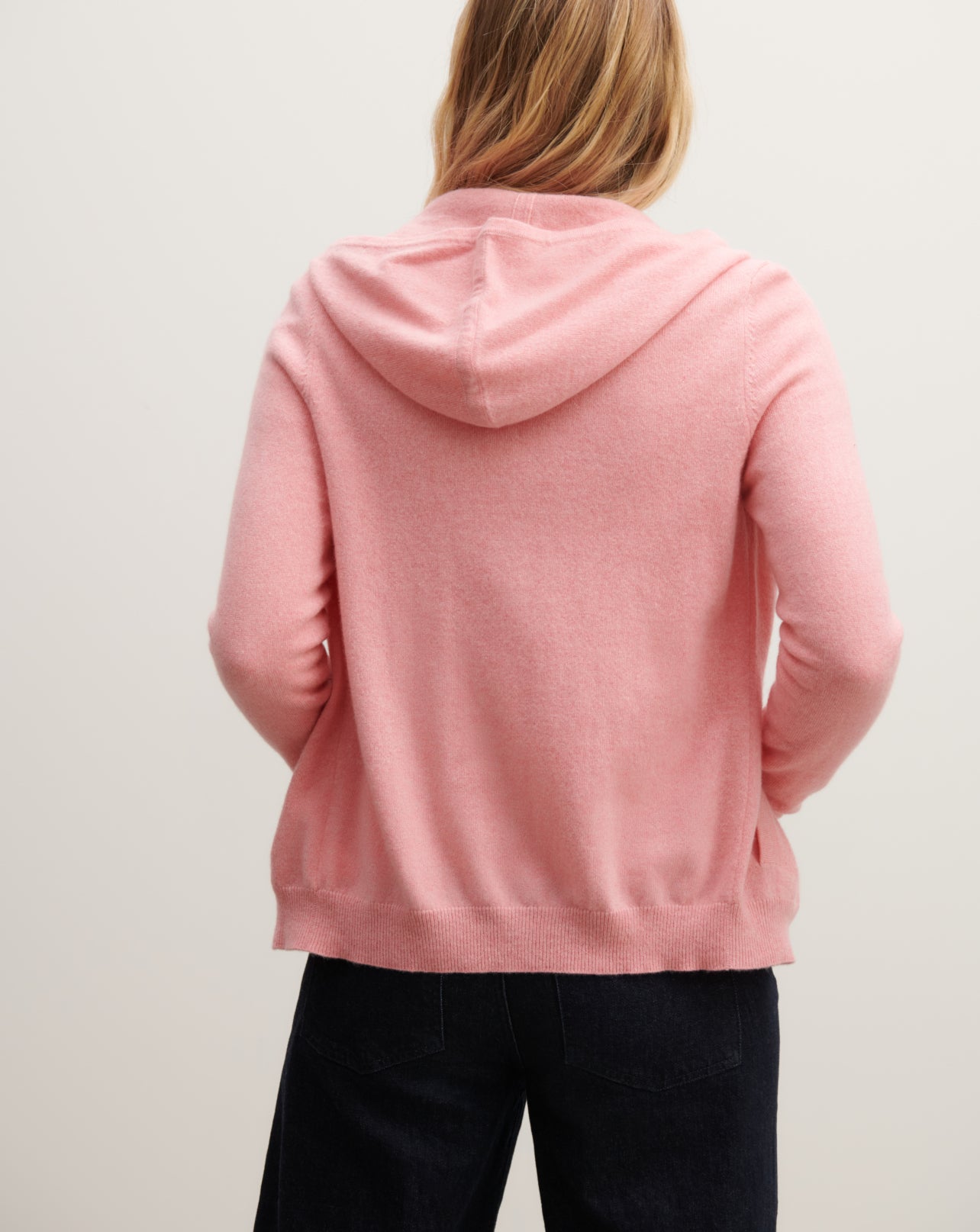 Pull à capuche zippé-ROSE RETRO-100% cachemire