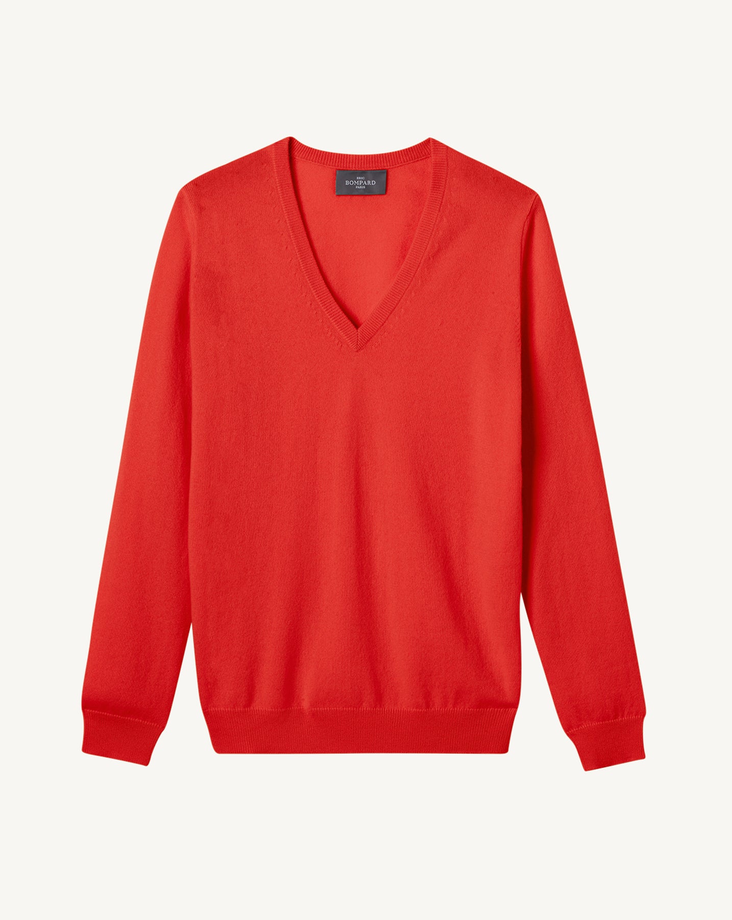 Pull V classique-ROUGE GORGE-100% cachemire