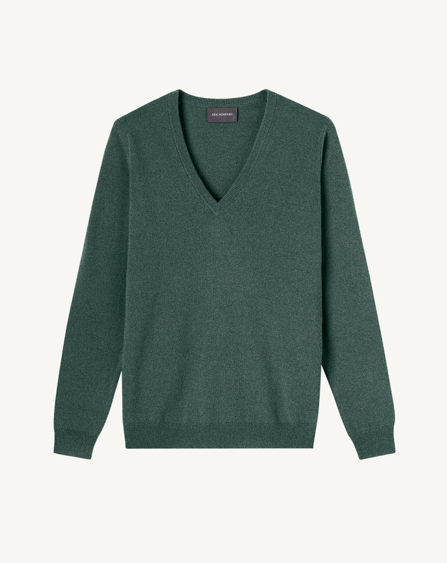 Pull col V classique-VERT RIVAGE-100% cachemire