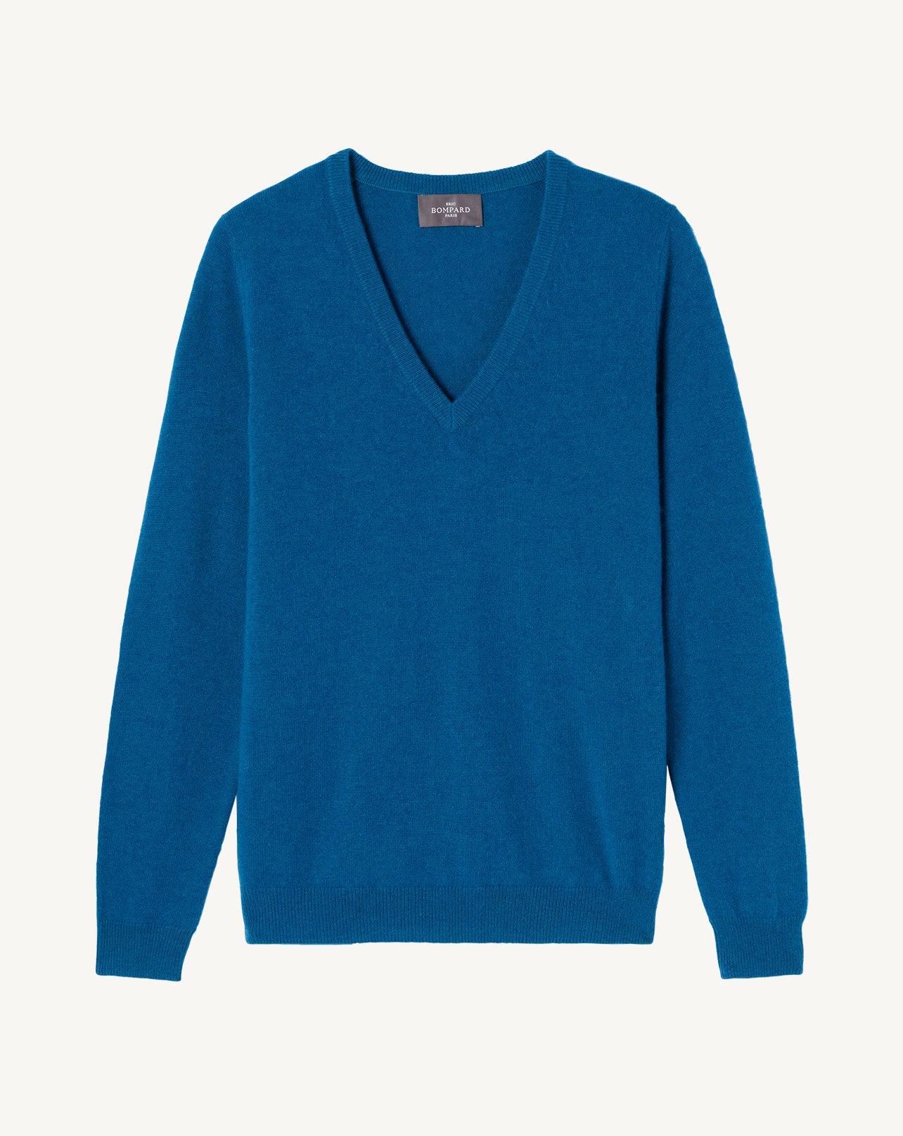 Pull col V classique-BLEU PAON-100% cachemire