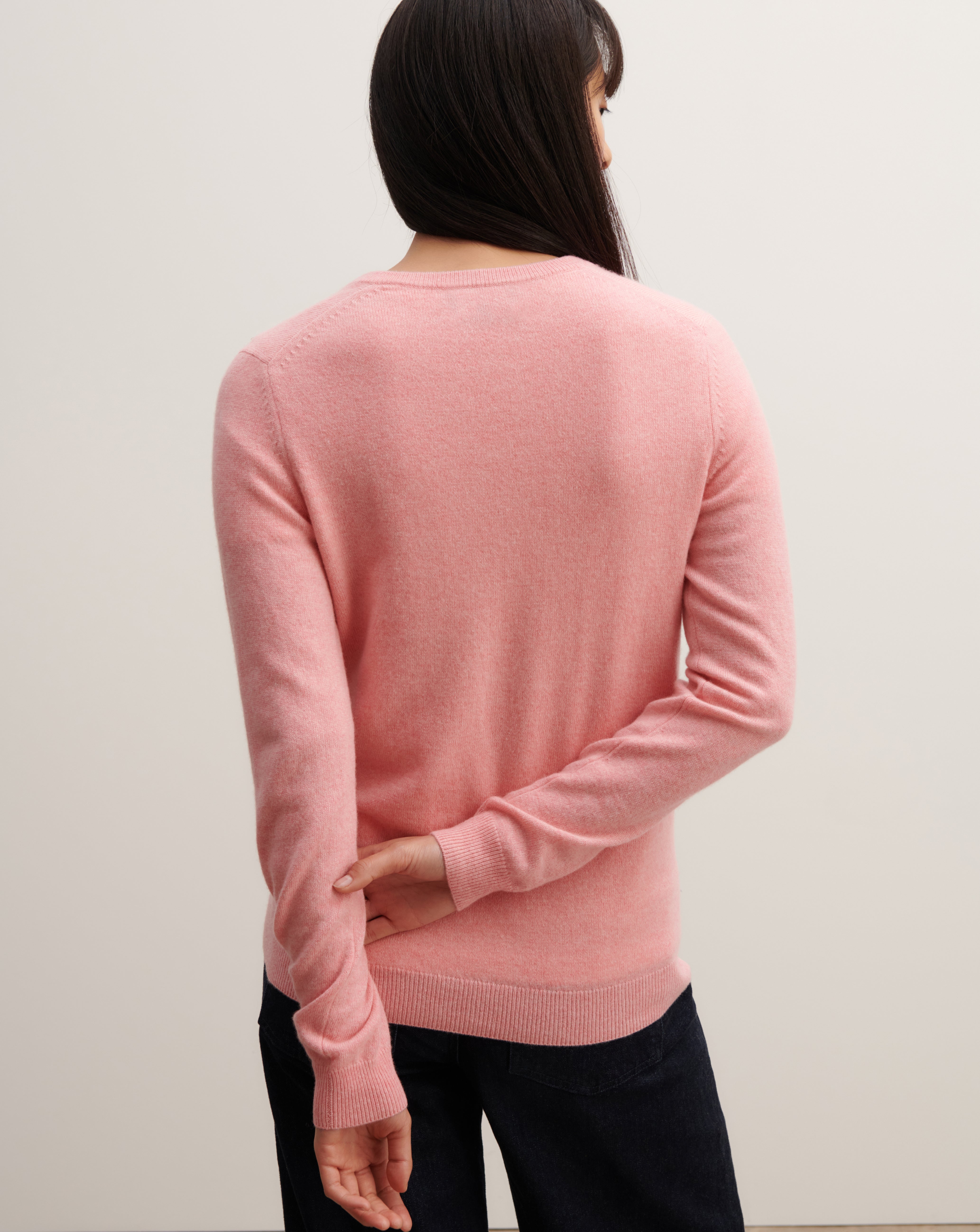 Pull col V classique-ROSE RETRO-100% cachemire