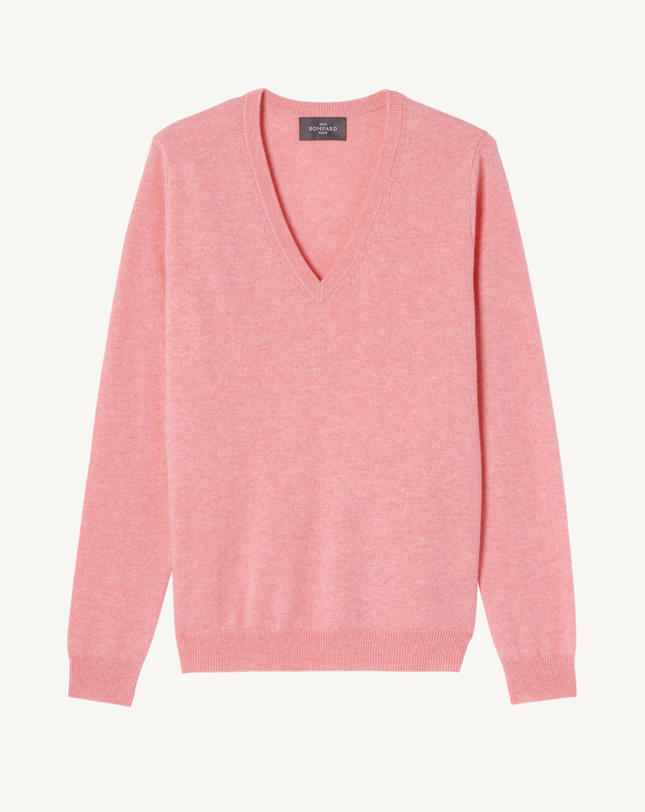 Pull col V classique-ROSE RETRO-100% cachemire