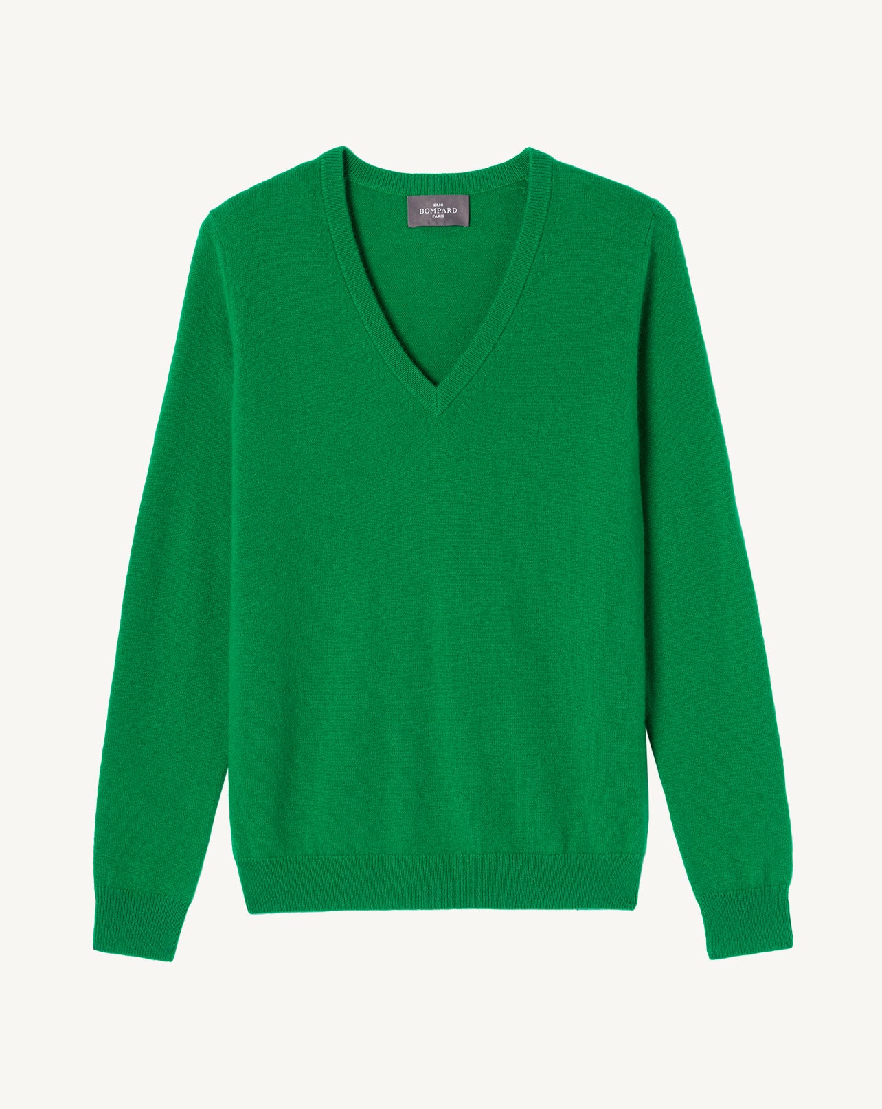 Pull col V classique-VERT CAROUBY-100% cachemire