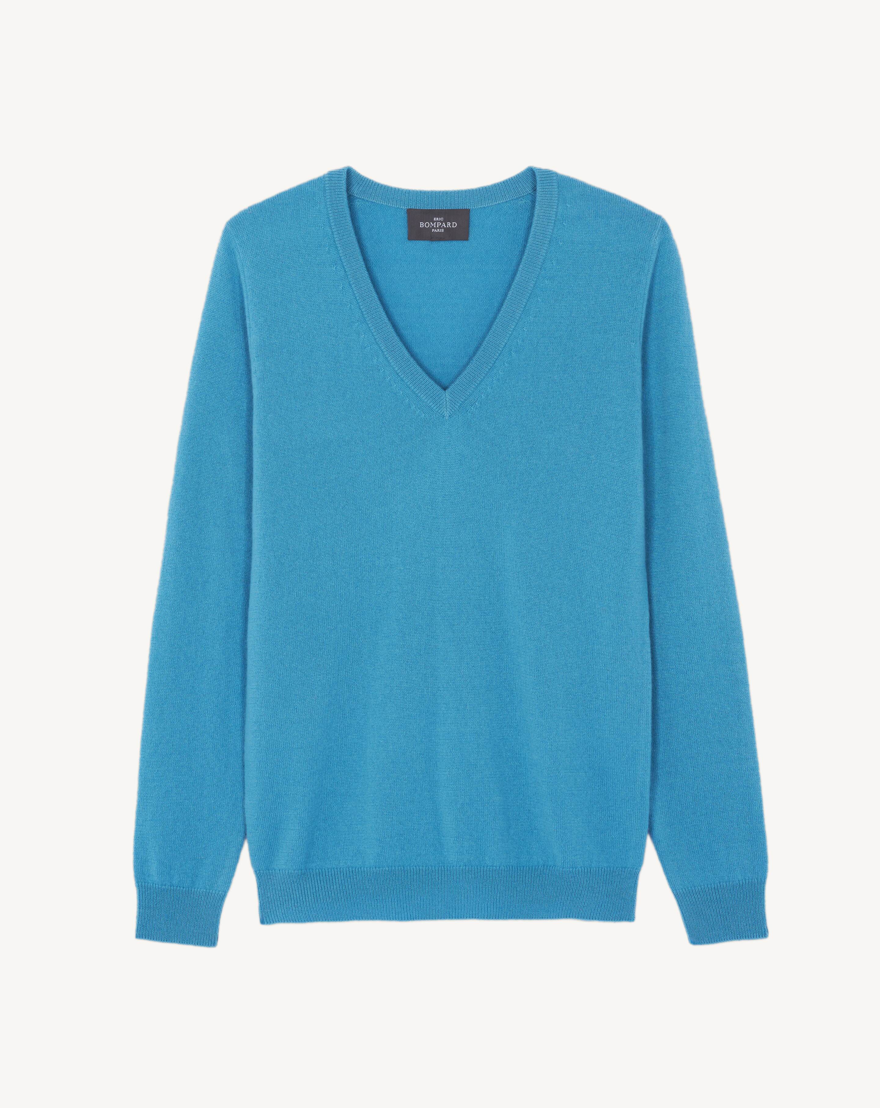 Pull col V classique-BLEU HERON-100% cachemire