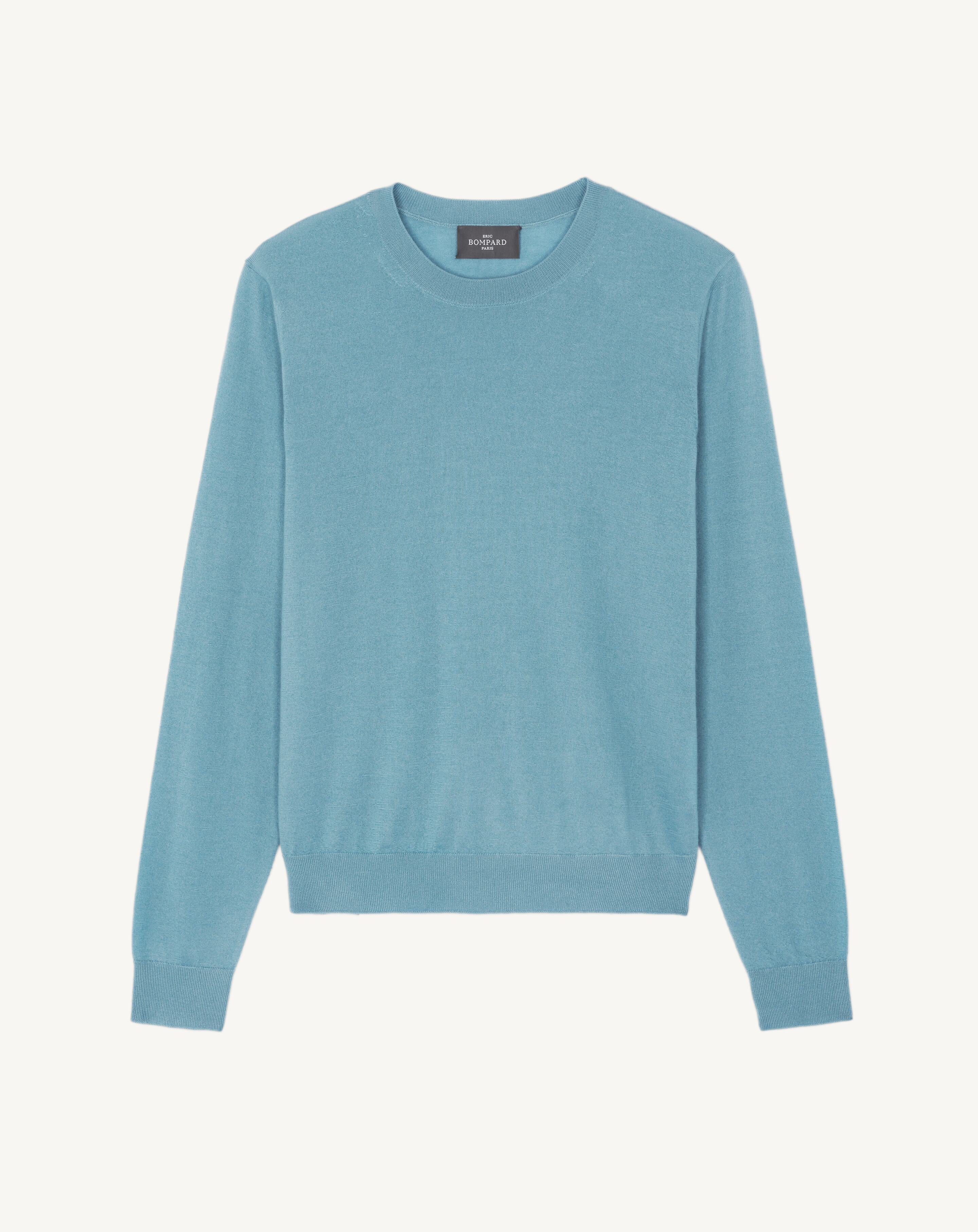 Pull col rond ultrafin-BLEU HERON-100% cachemire