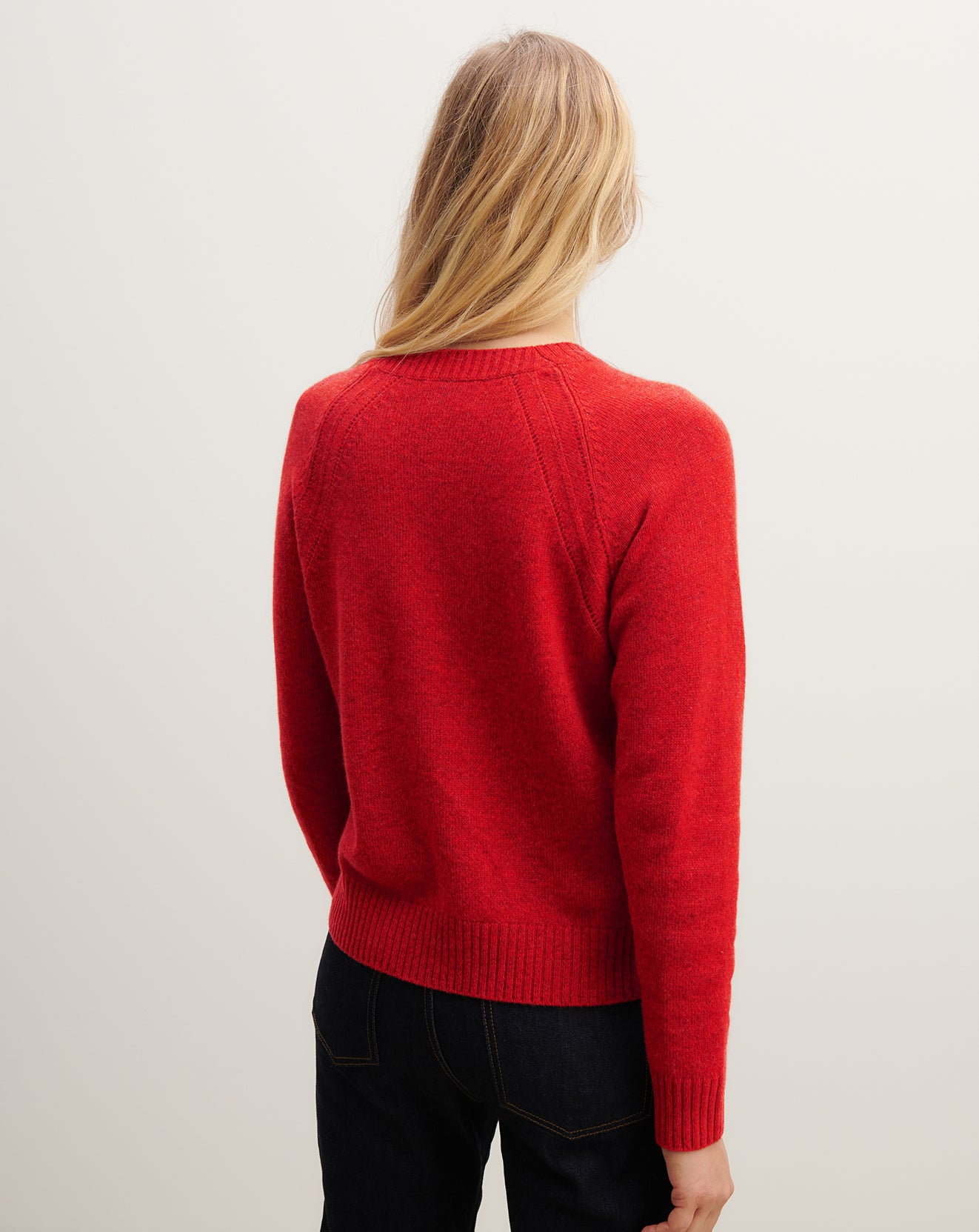 Pull col rond pointelle-ROUGE GORGE-100% cachemire