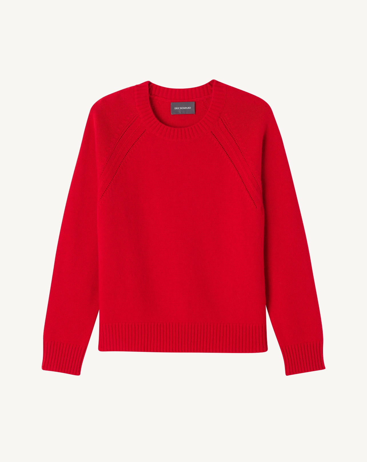 Pull col rond pointelle-ROUGE GORGE-100% cachemire