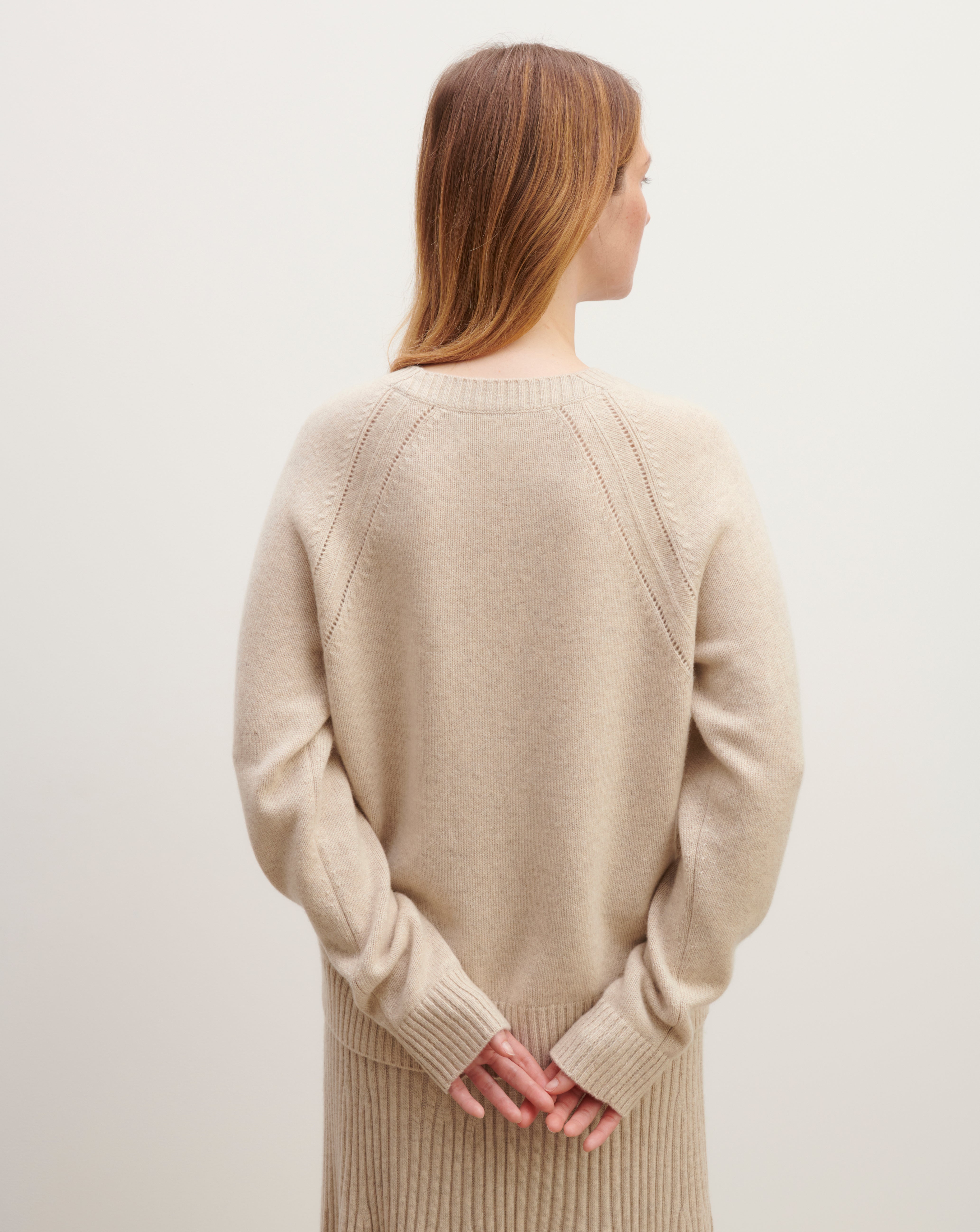 Pull col rond lignes pointelle-AVOINE-100% CACHEMIRE