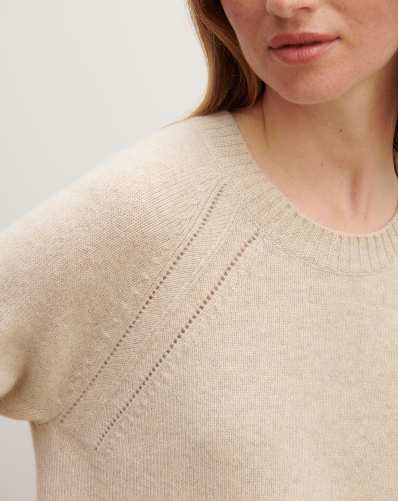 Pull col rond lignes pointelle-AVOINE-100% CACHEMIRE