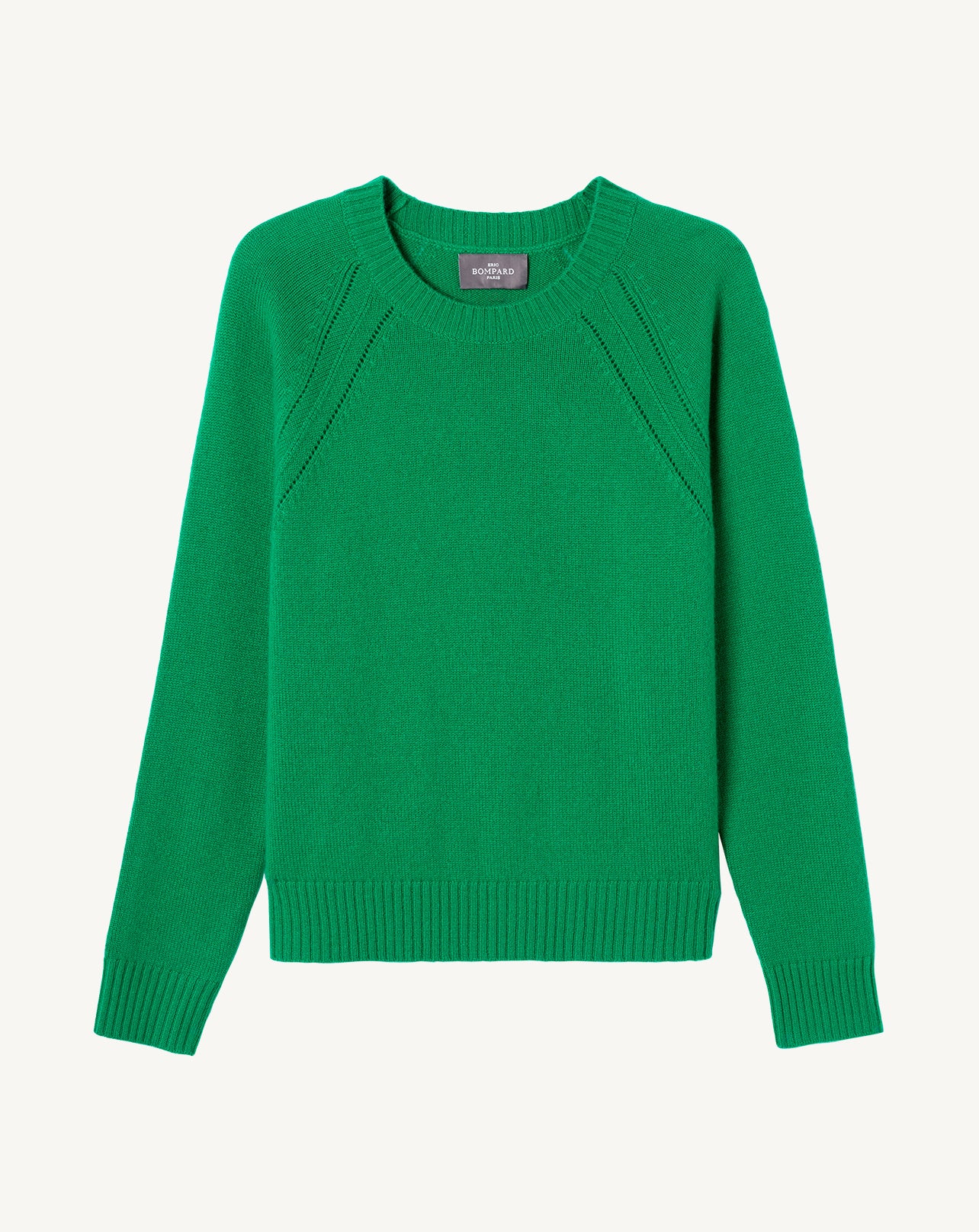 Pull col rond pointelle-VERT CAROUBY-100% cachemire