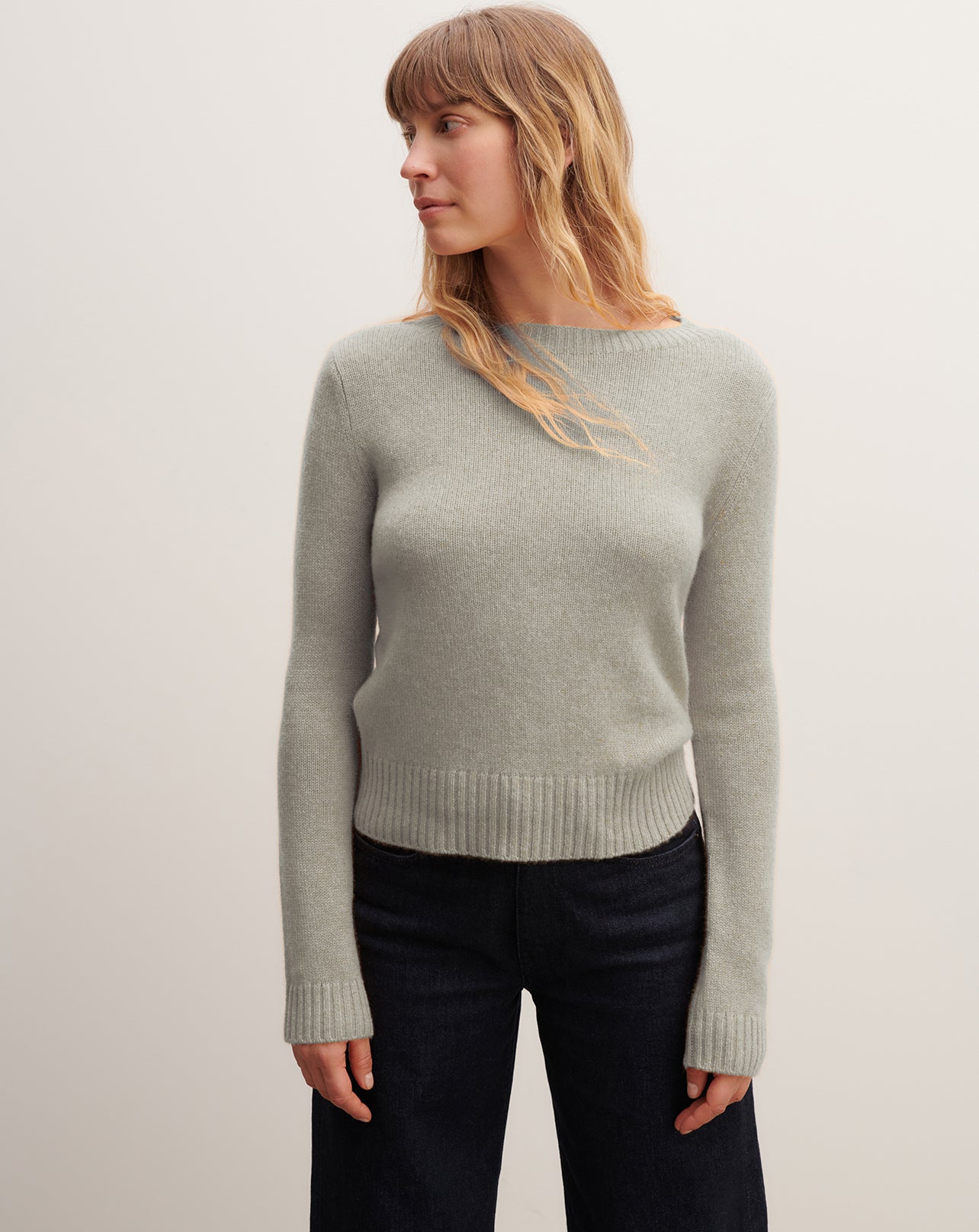 Pull col rond-GRIS ARGENTE-100% cachemire