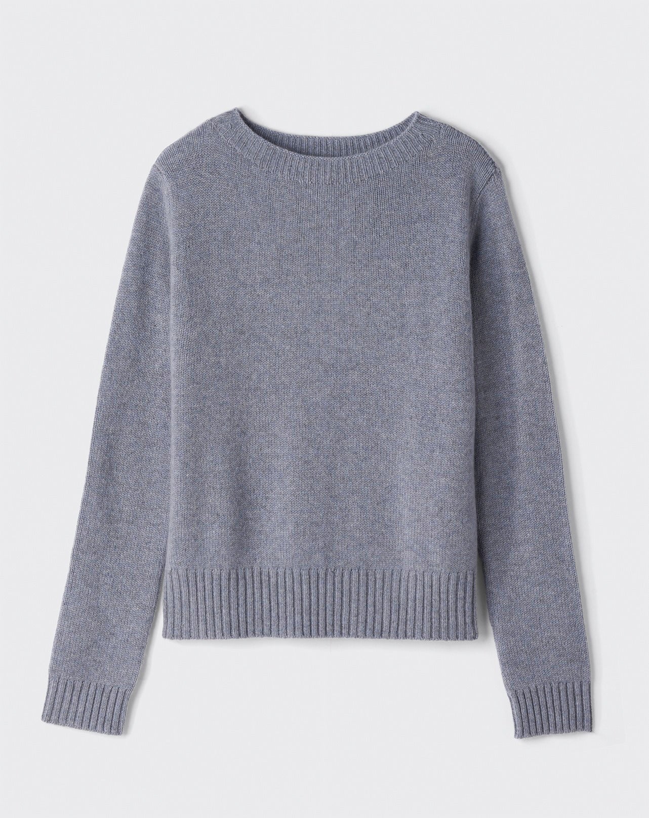 Pull col rond droit-BLEU MONTAGNE-100% CACHEMIRE