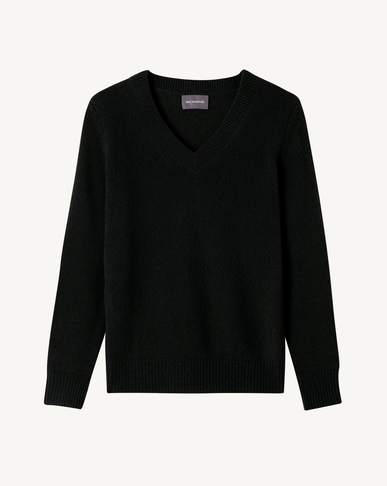 Pull col V-NOIR-100% cachemire