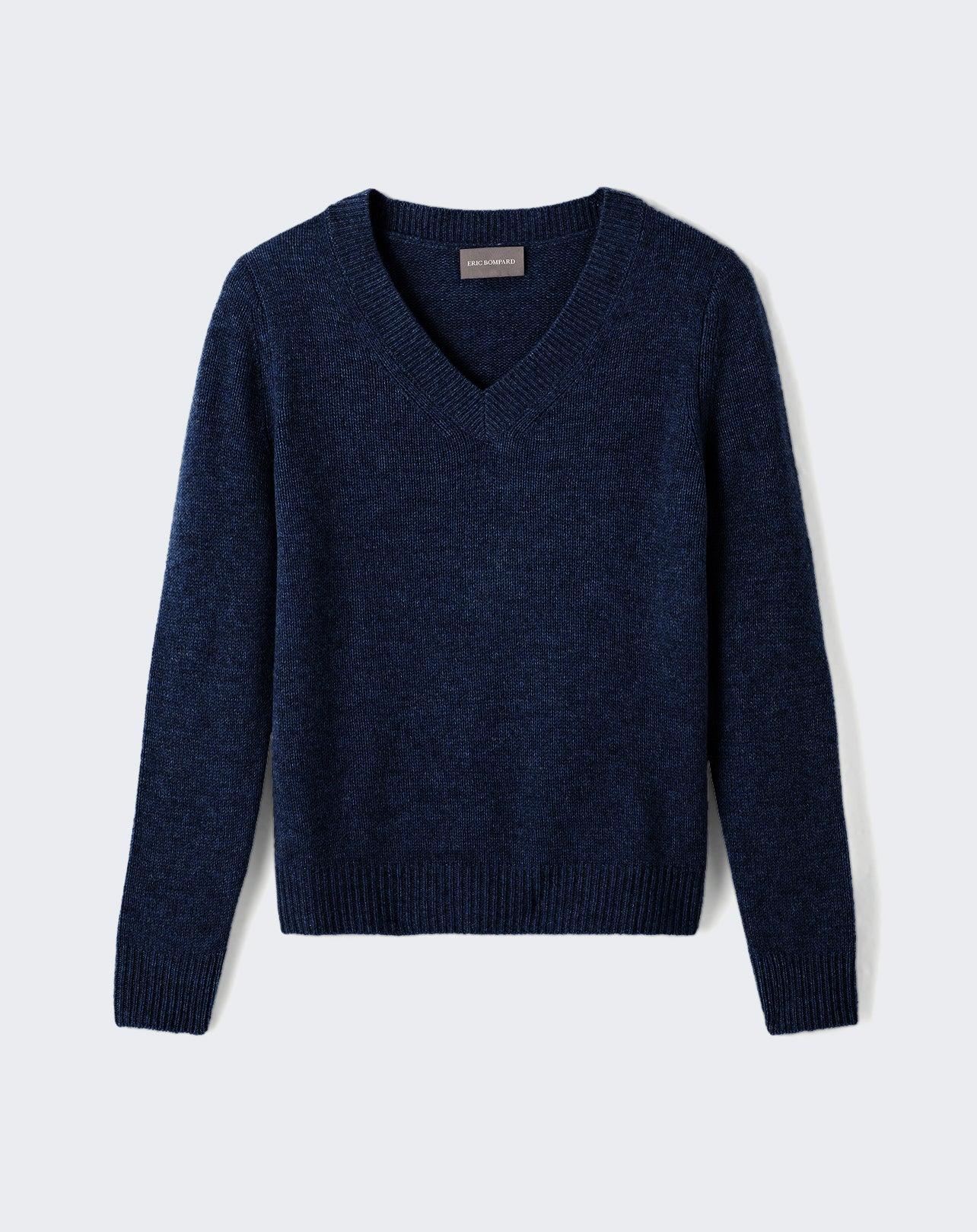 Pull V droit-MARINE-100% CACHEMIRE