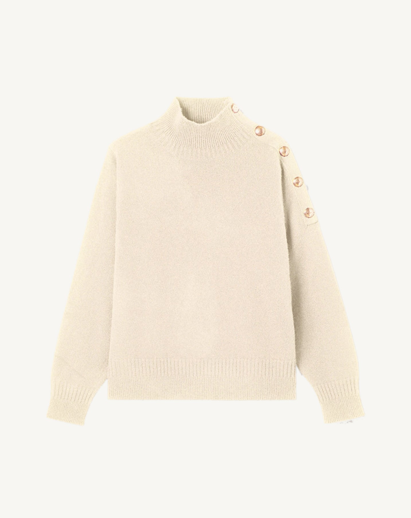 Pull col montant boutons épaule-NATUREL-100% CACHEMIRE