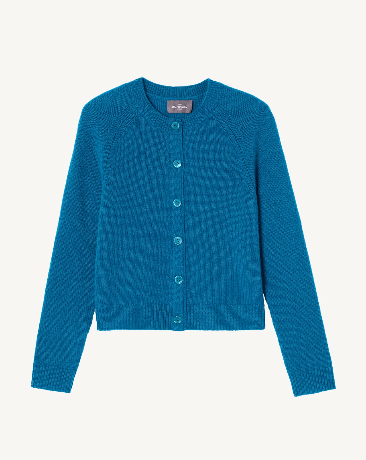 Cardigan manches raglan-BLEU PAON-100% cachemire