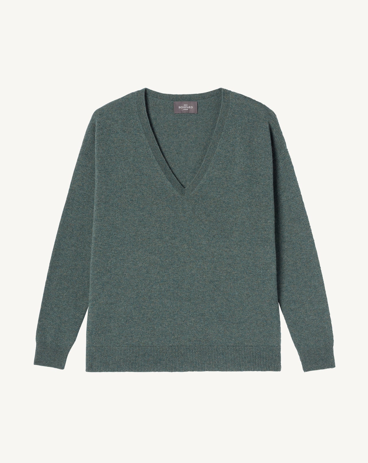 Pull col V ample-VERT RIVAGE-100% cachemire