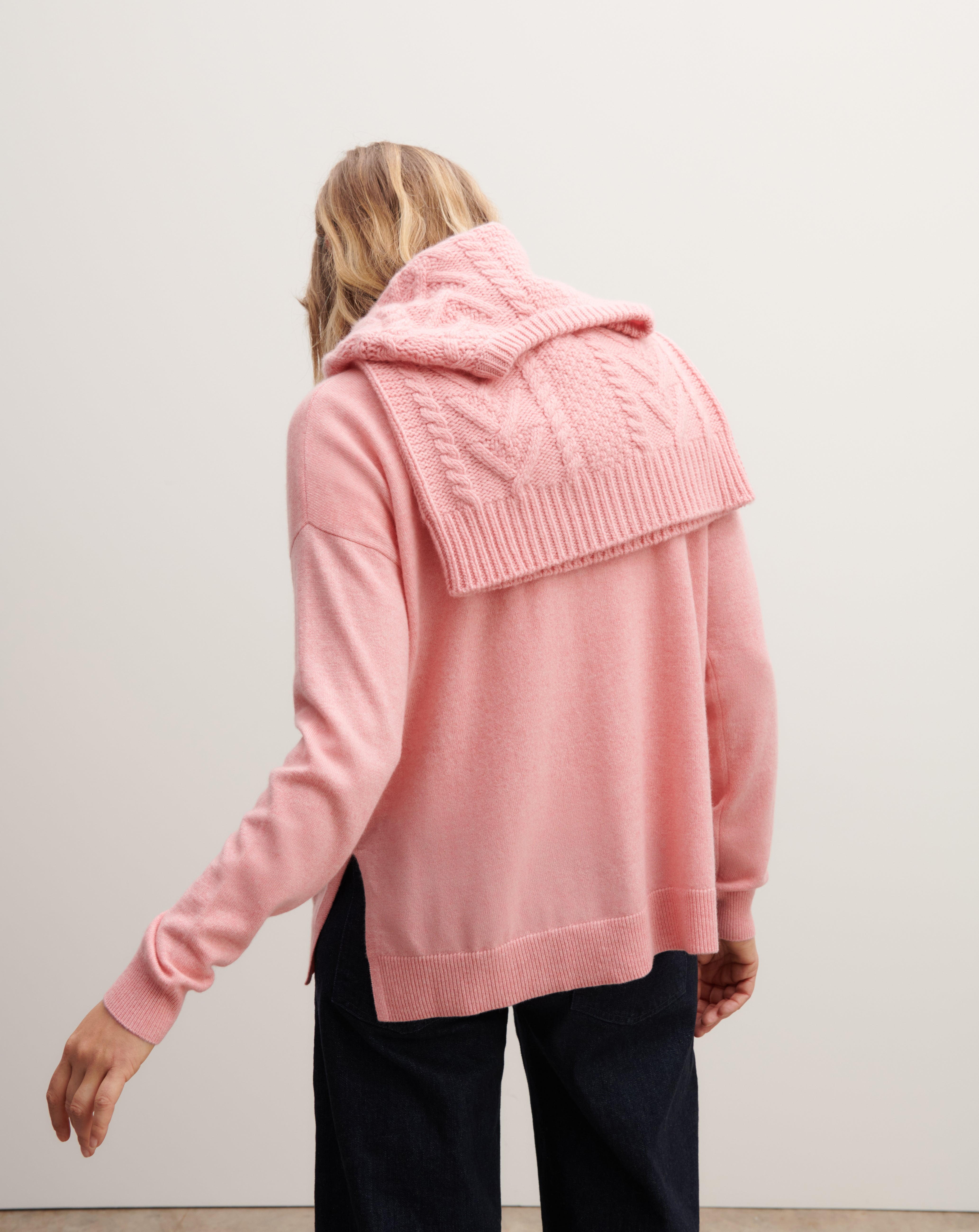 Pull col V ample-ROSE RETRO-100% cachemire