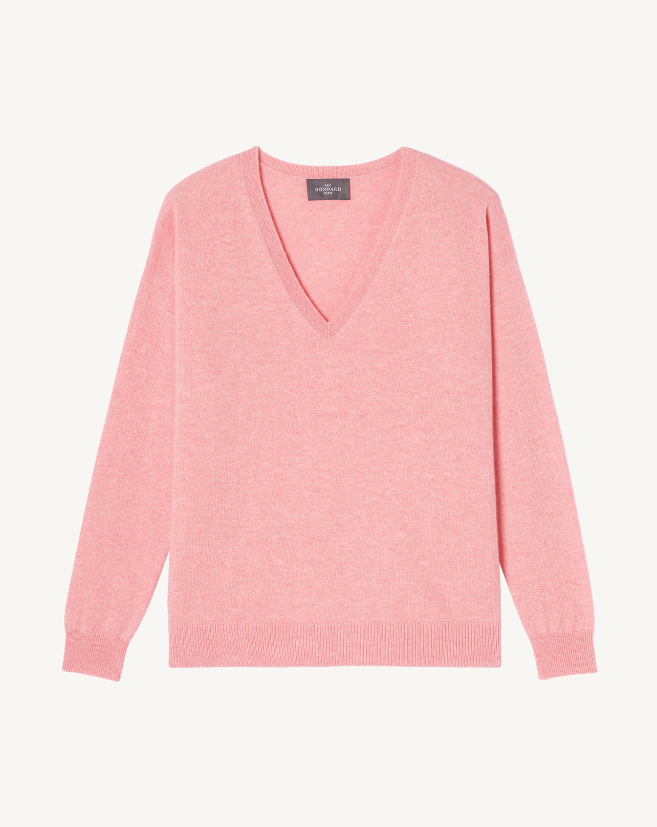 Pull col V ample-ROSE RETRO-100% cachemire