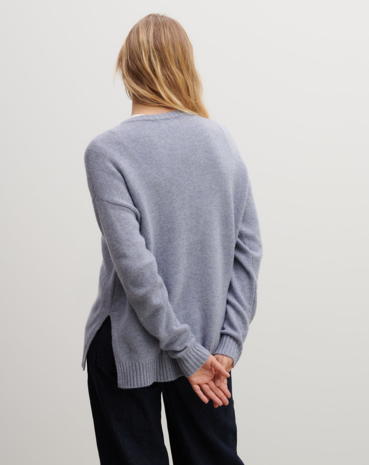 Pull col rond ample-BLEU MONTAGNE-100% cachemire