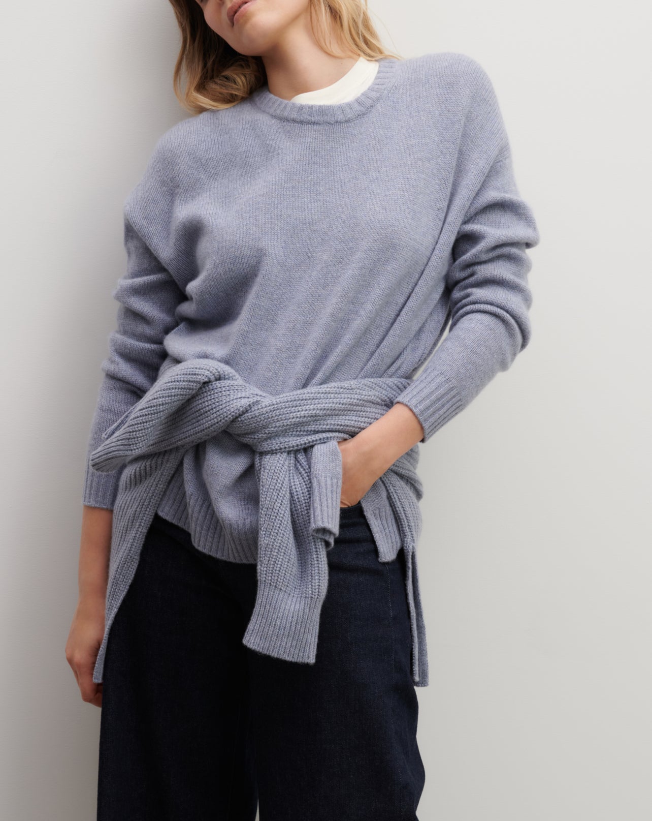 Pull col rond ample-BLEU MONTAGNE-100% cachemire