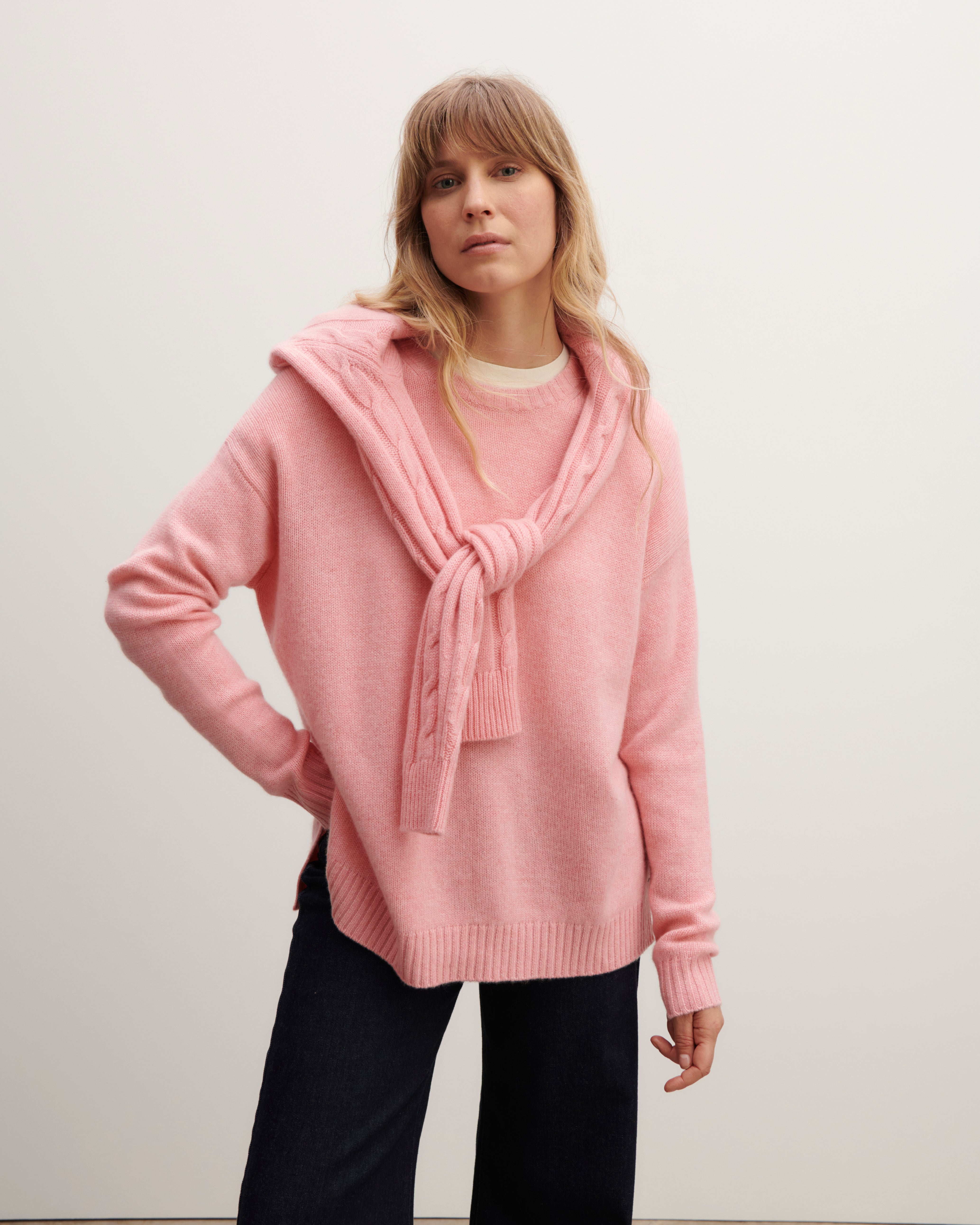 Pull col rond ample-ROSE RETRO-100% cachemire