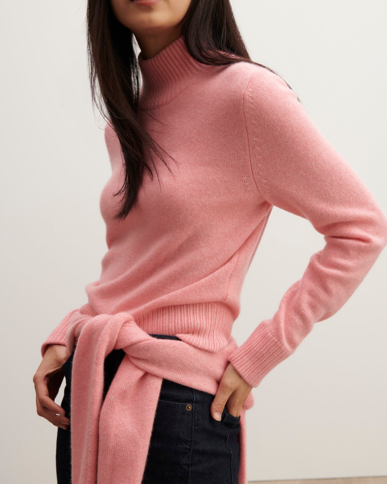 Pull col montant-ROSE RETRO-100% cachemire