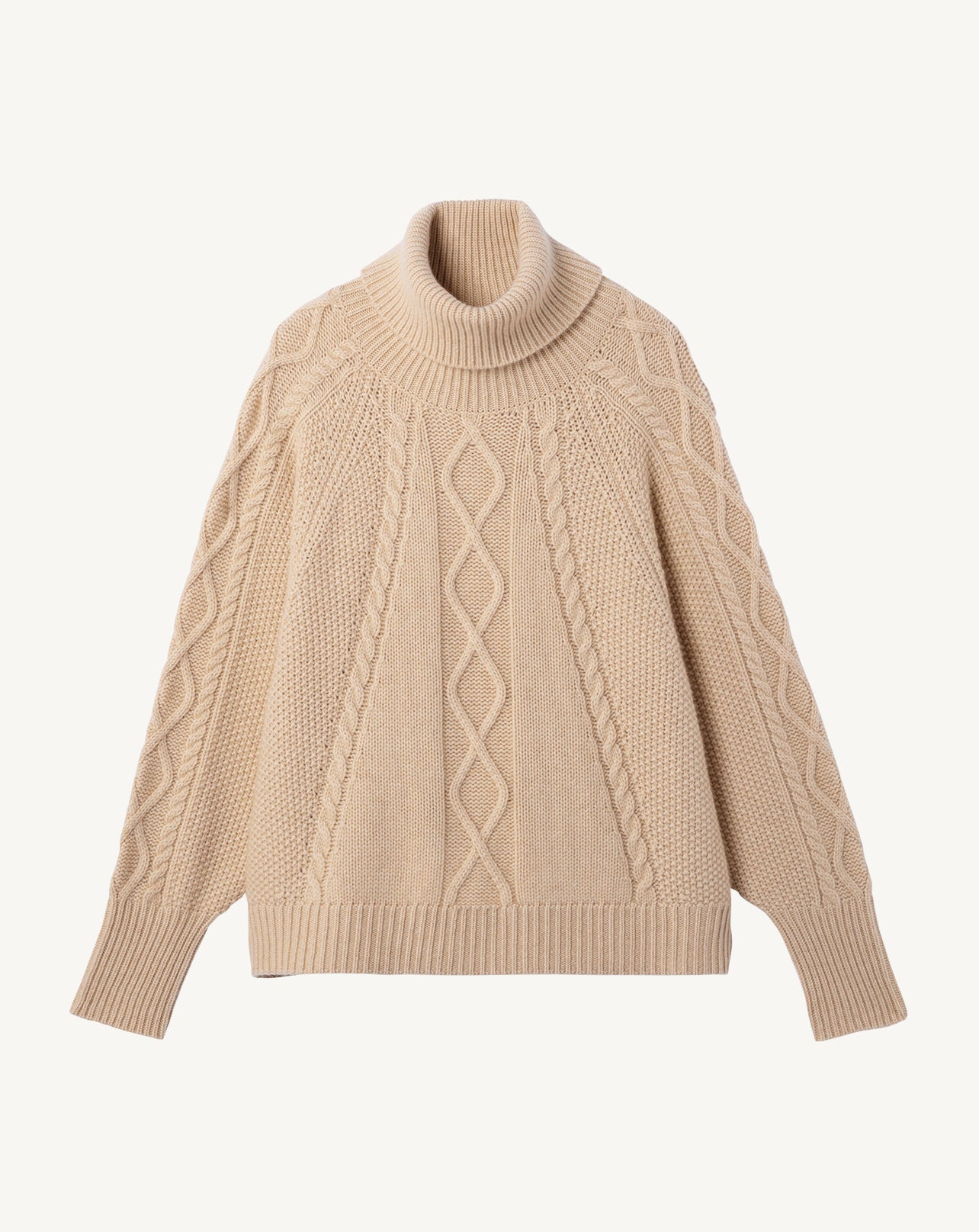 Pull col roulé à torsades-BEIGE-100% cachemire