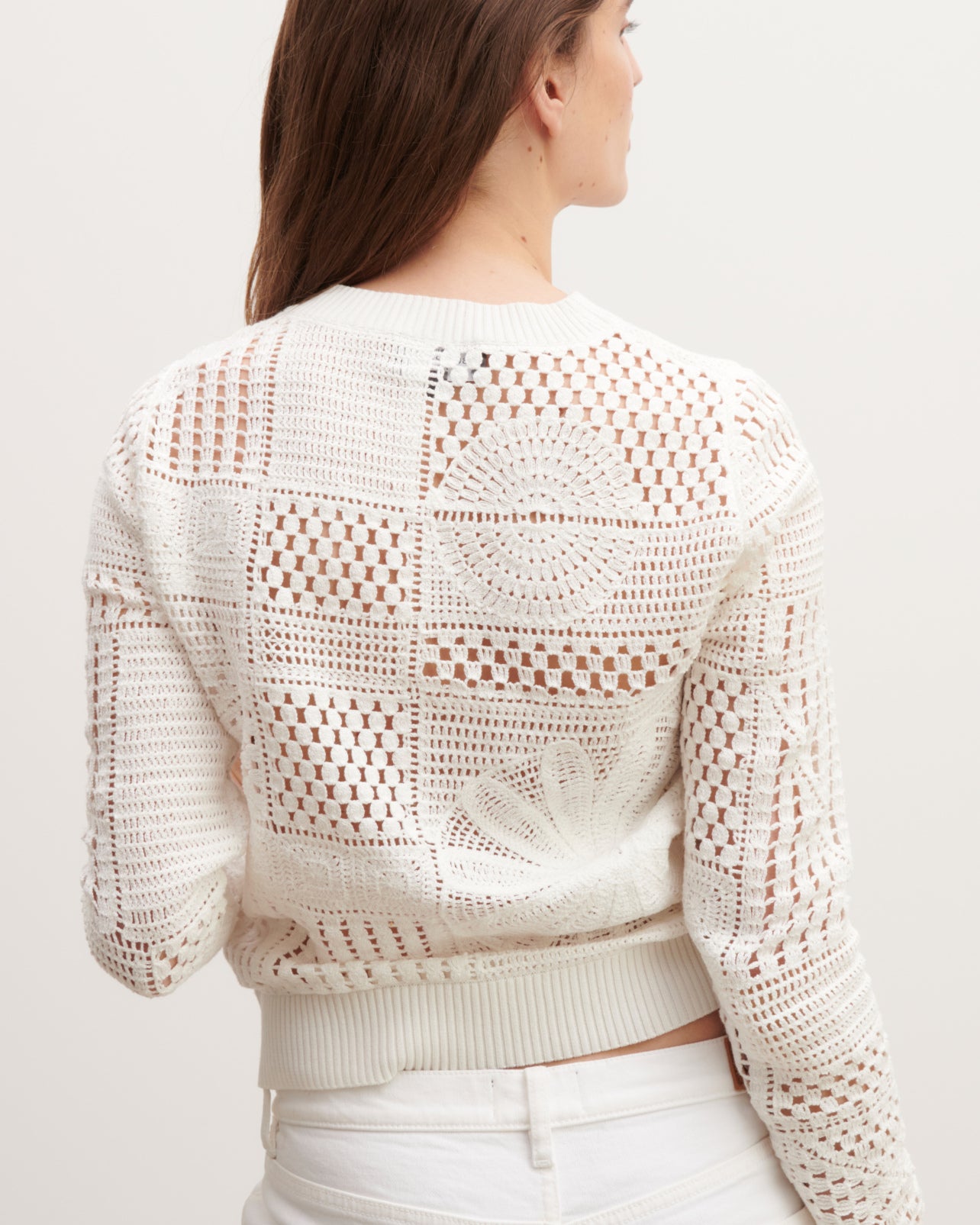 Pull col rond en crochet-NATUREL-100% coton