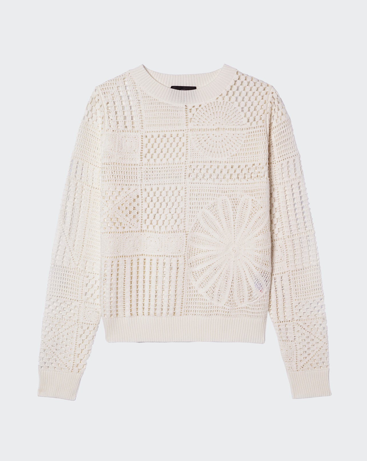 Pull col rond en crochet-NATUREL-100% coton