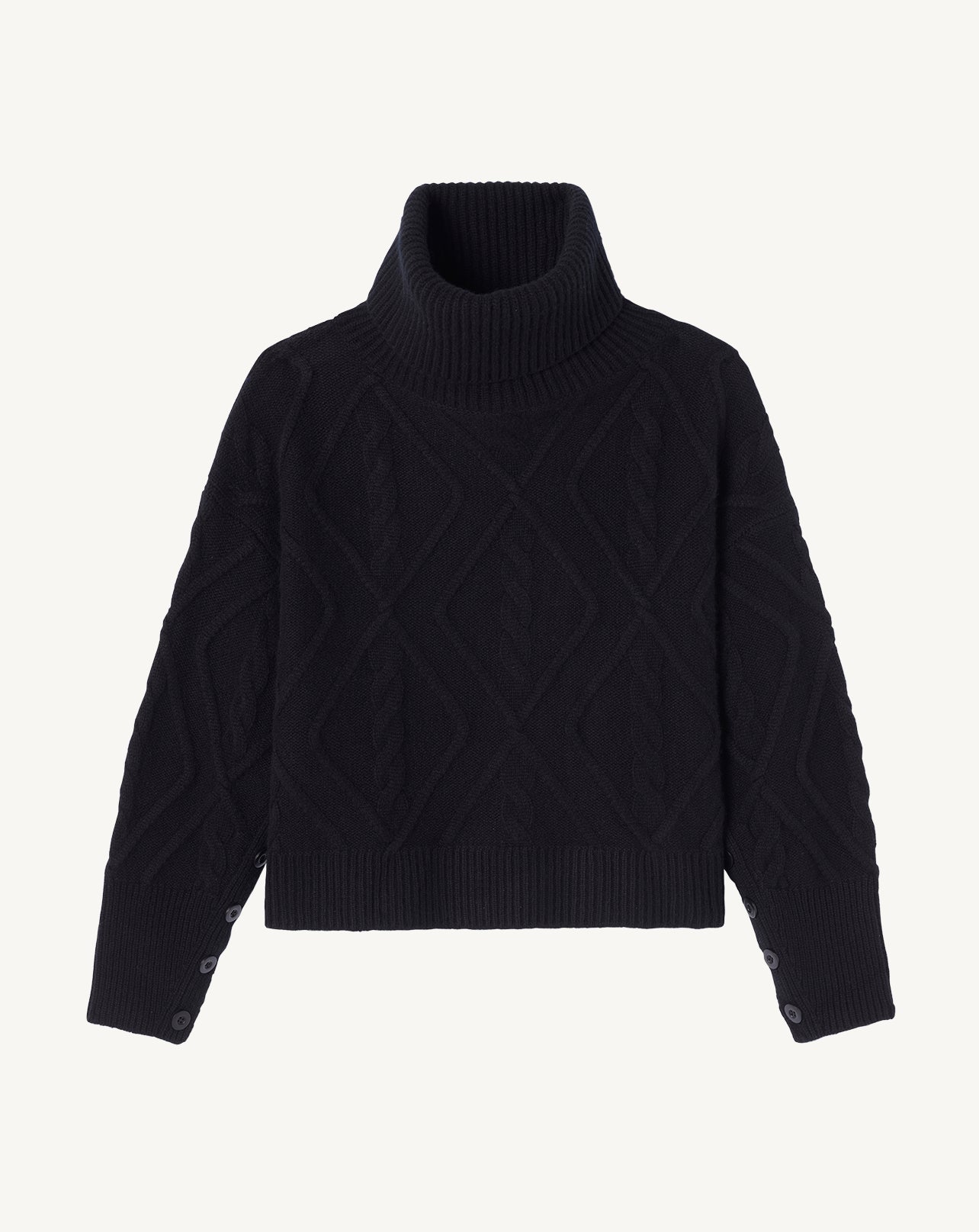 Pull col roulé boutonné-NOIR-100% cachemire