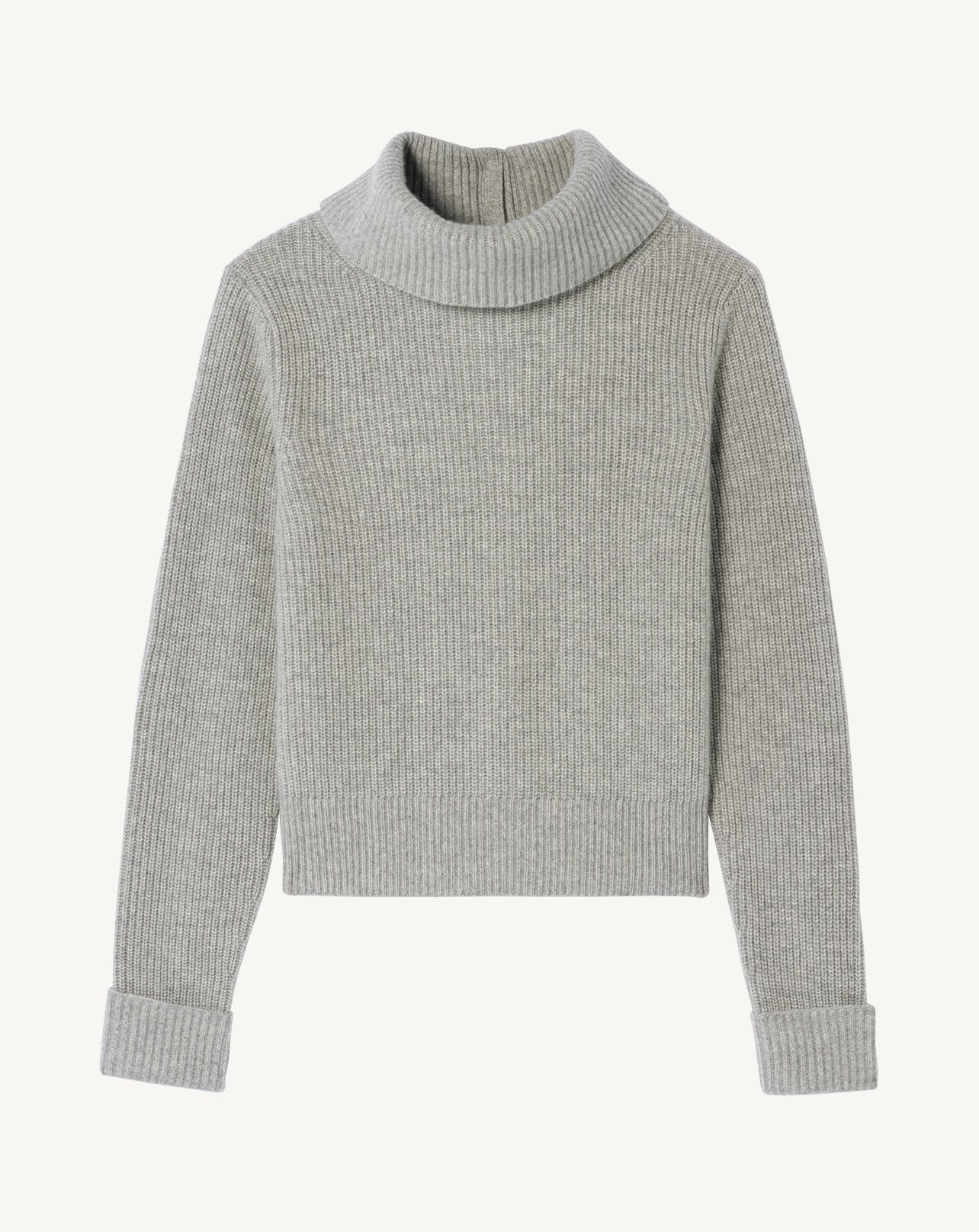 Pull col roulé boutonné-GRIS ARGENTE-100% cachemire