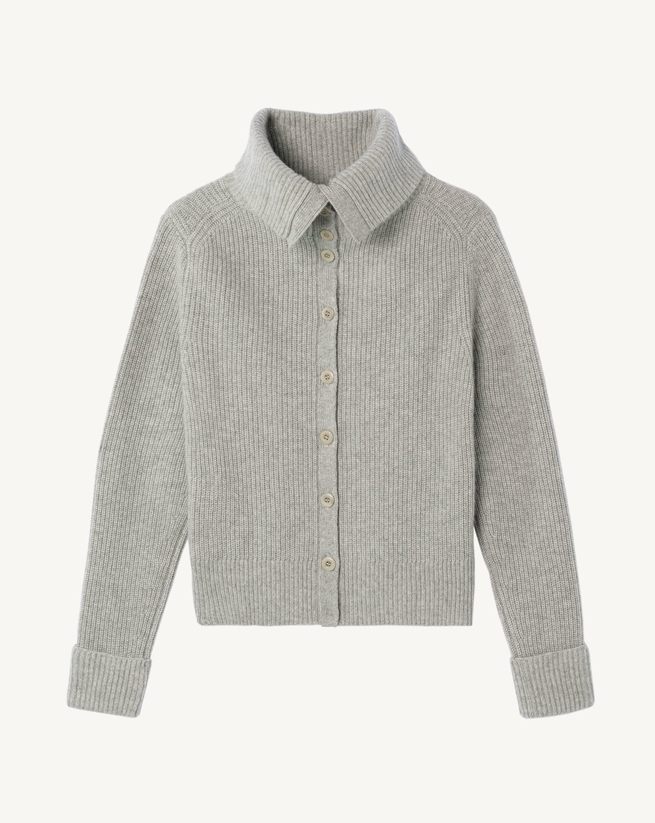 Pull col roulé boutonné-GRIS ARGENTE-100% cachemire