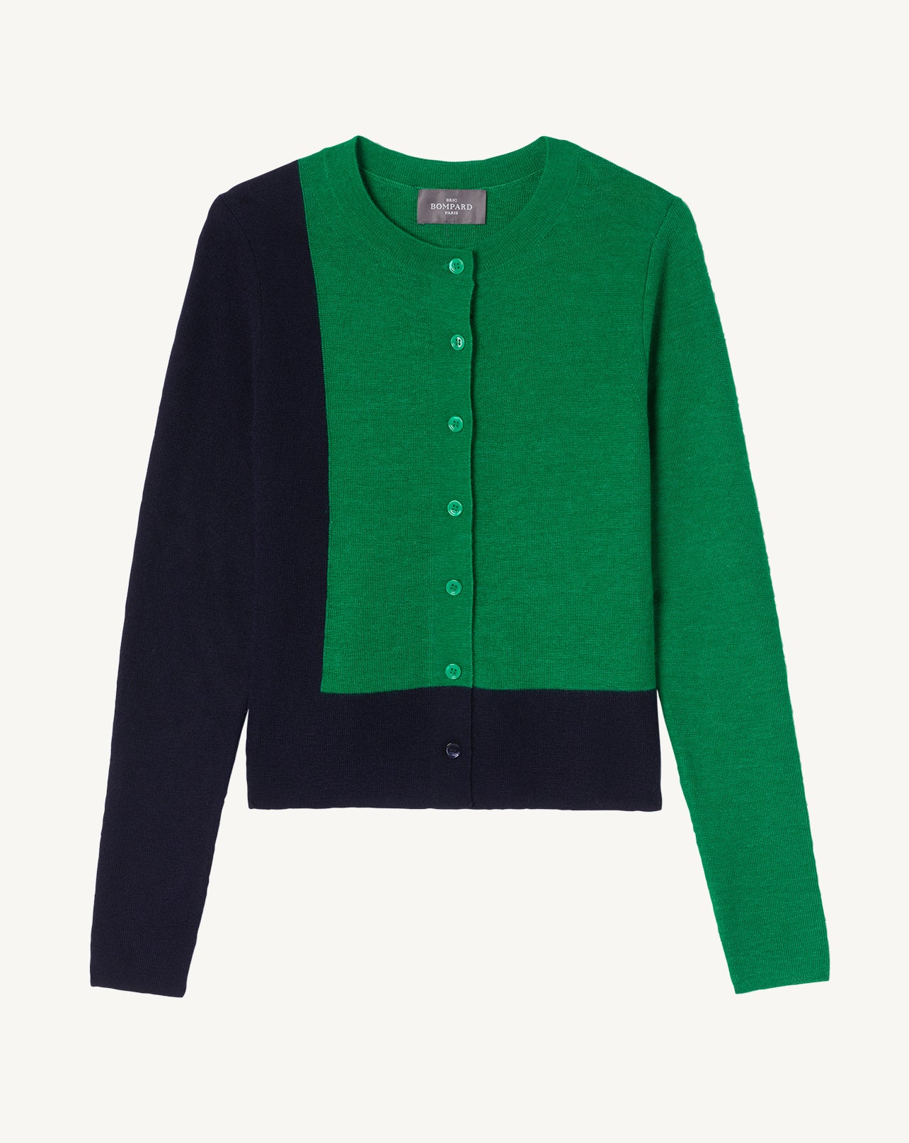 Cardigan maille unie-MARINE/VERT CAROUBY-70% cachemire 30% soie