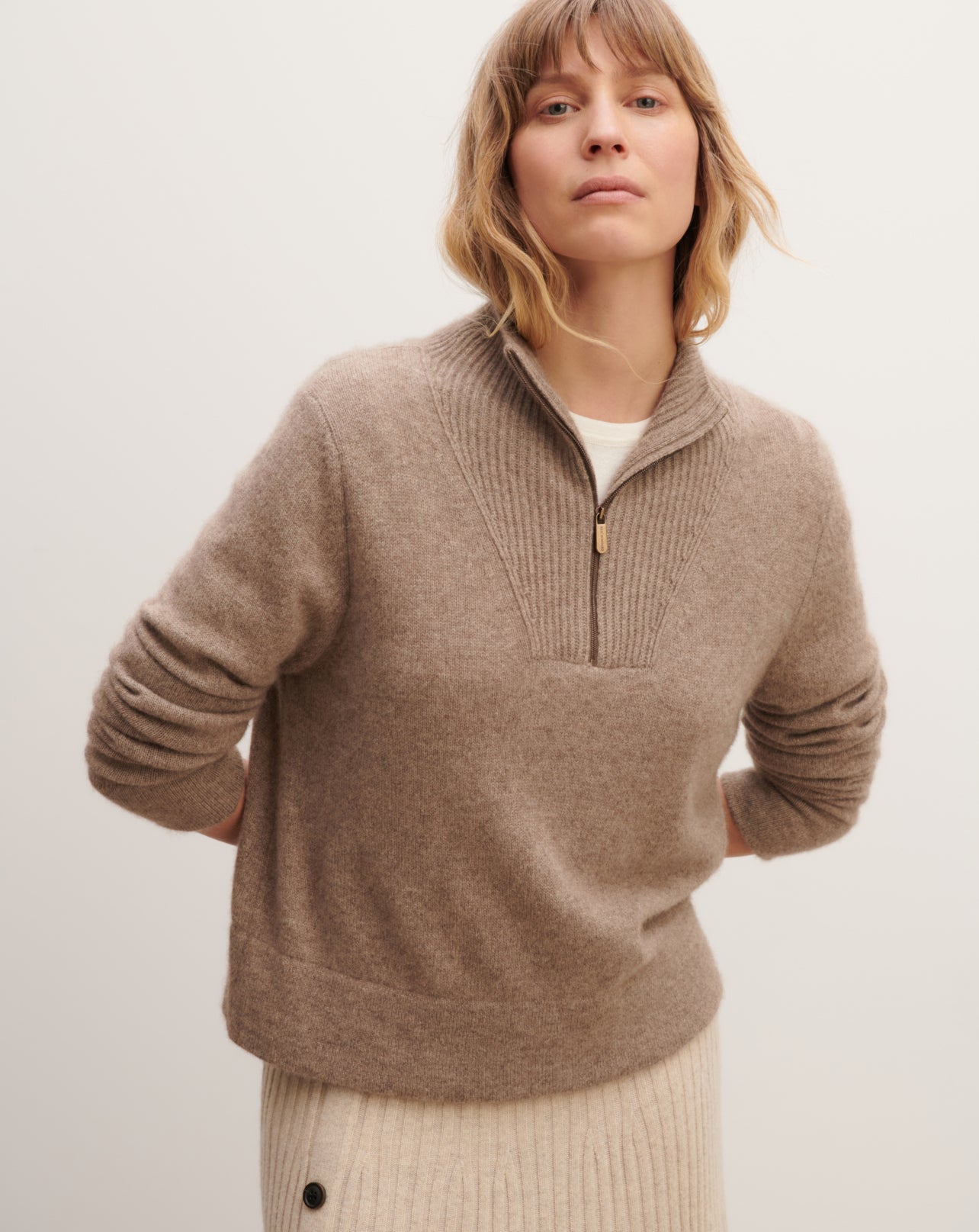 Pull col camionneur-TAUPE-50% cachemire 50% yak