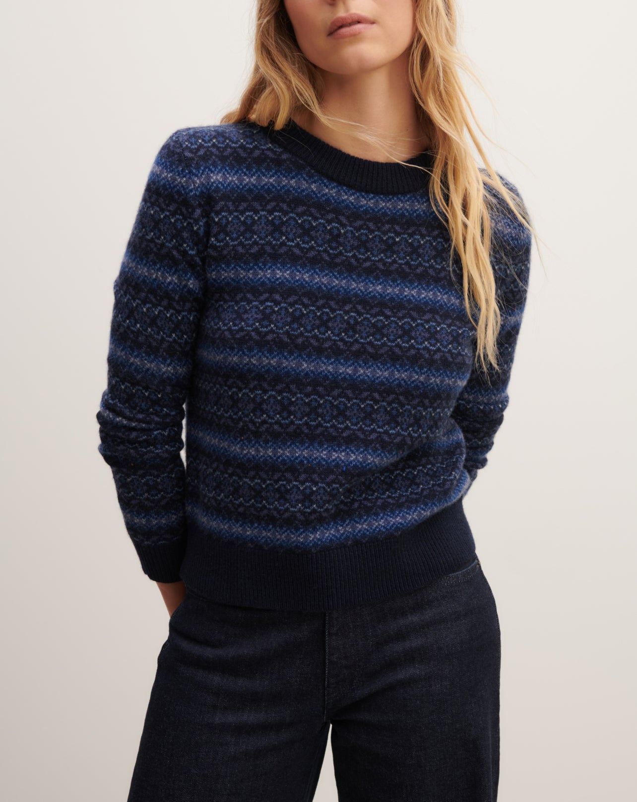 Pull col rond fairisle-MARINE-100% cachemire