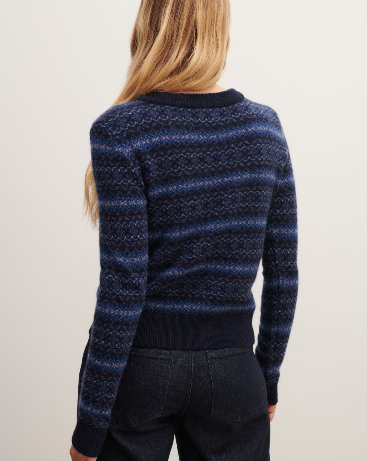 Pull col rond fairisle-MARINE-100% cachemire